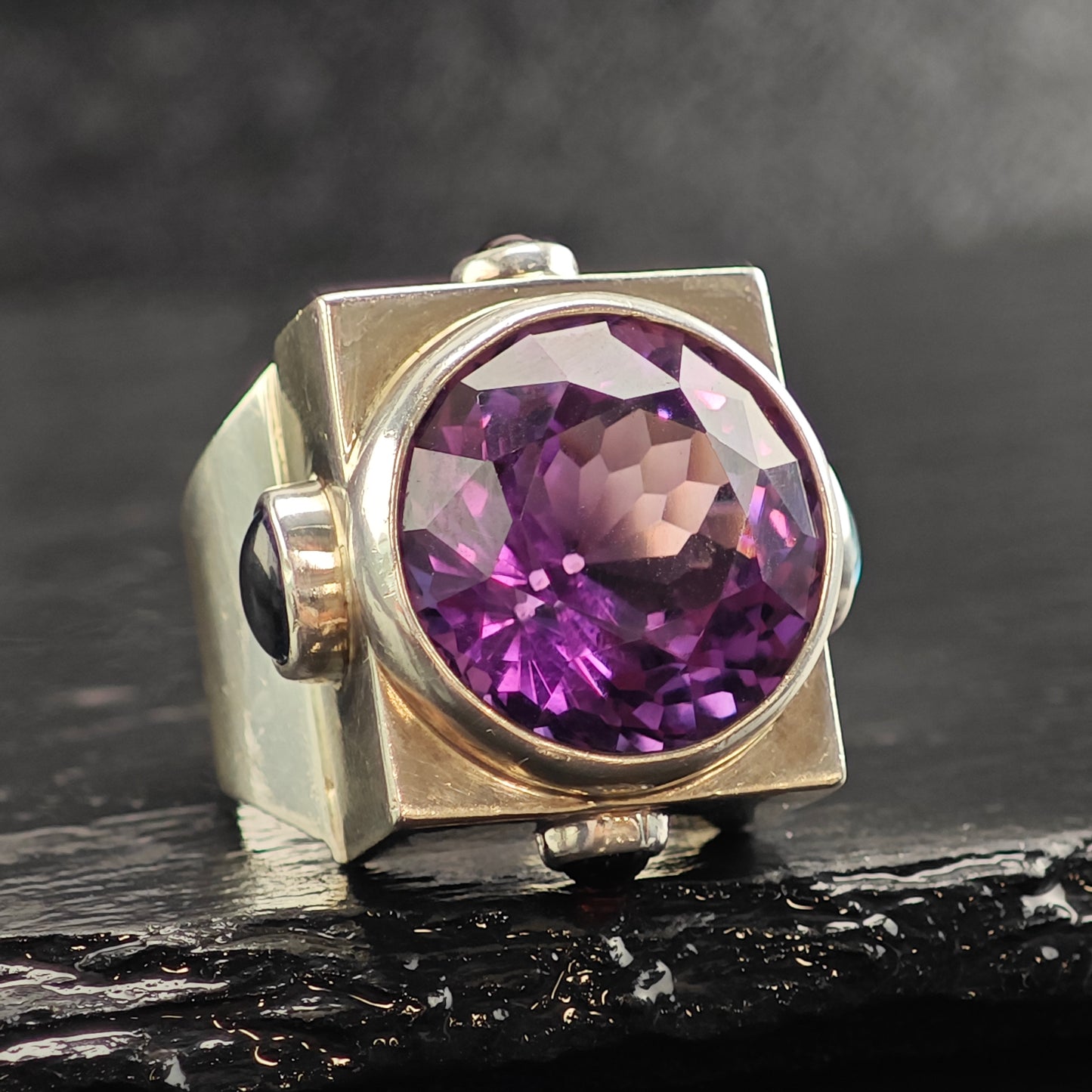 Amethyst, Garnet & Topaz Sterling Silver Ring Sz 9 1/2 R6510