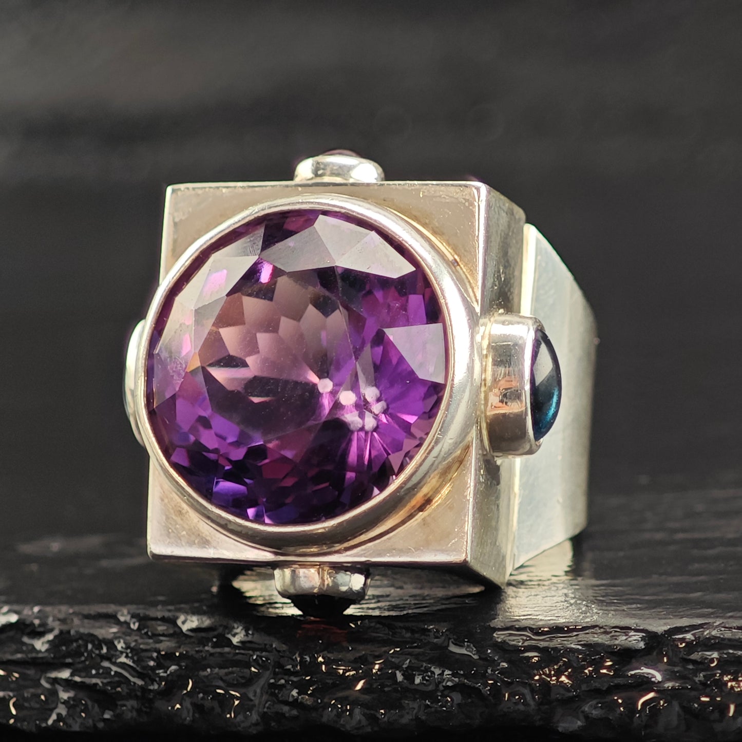 Amethyst, Garnet & Topaz Sterling Silver Ring Sz 9 1/2 R6510