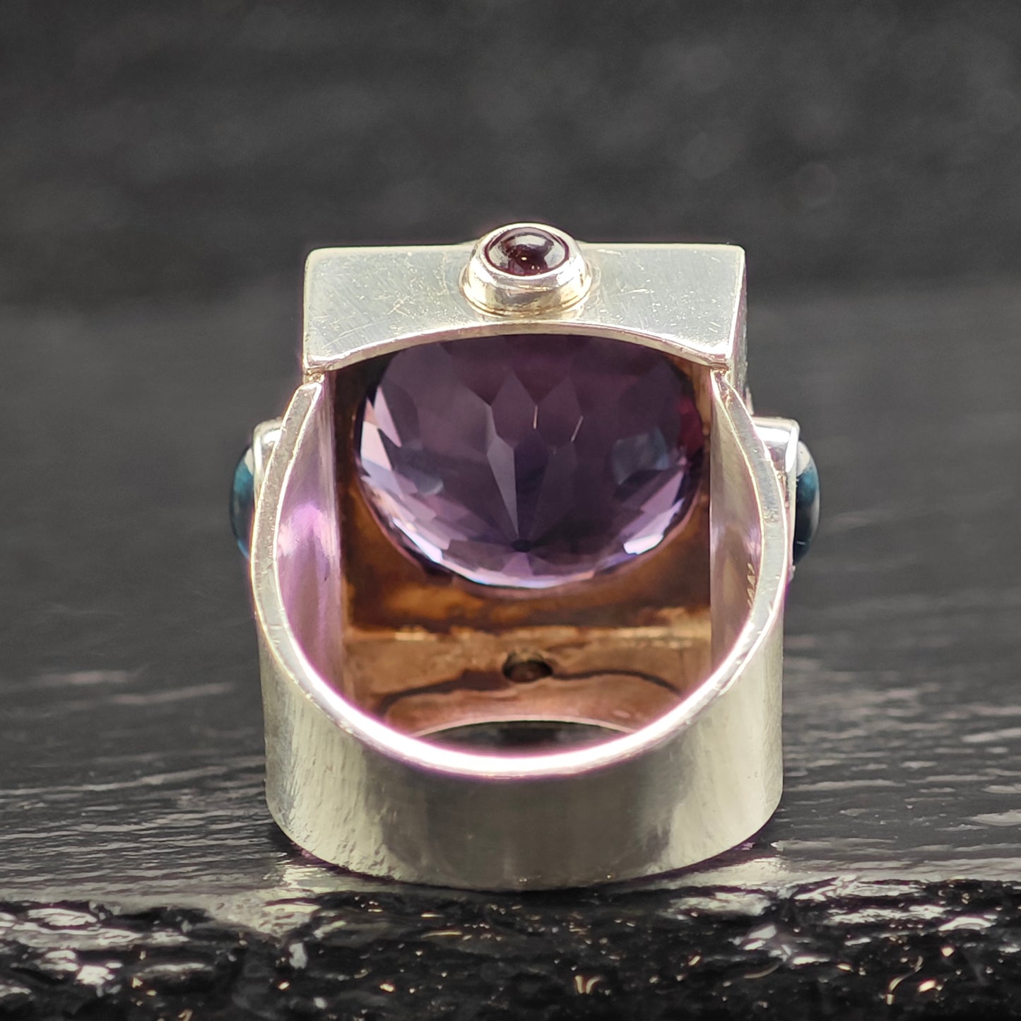 Amethyst, Garnet & Topaz Sterling Silver Ring Sz 9 1/2 R6510
