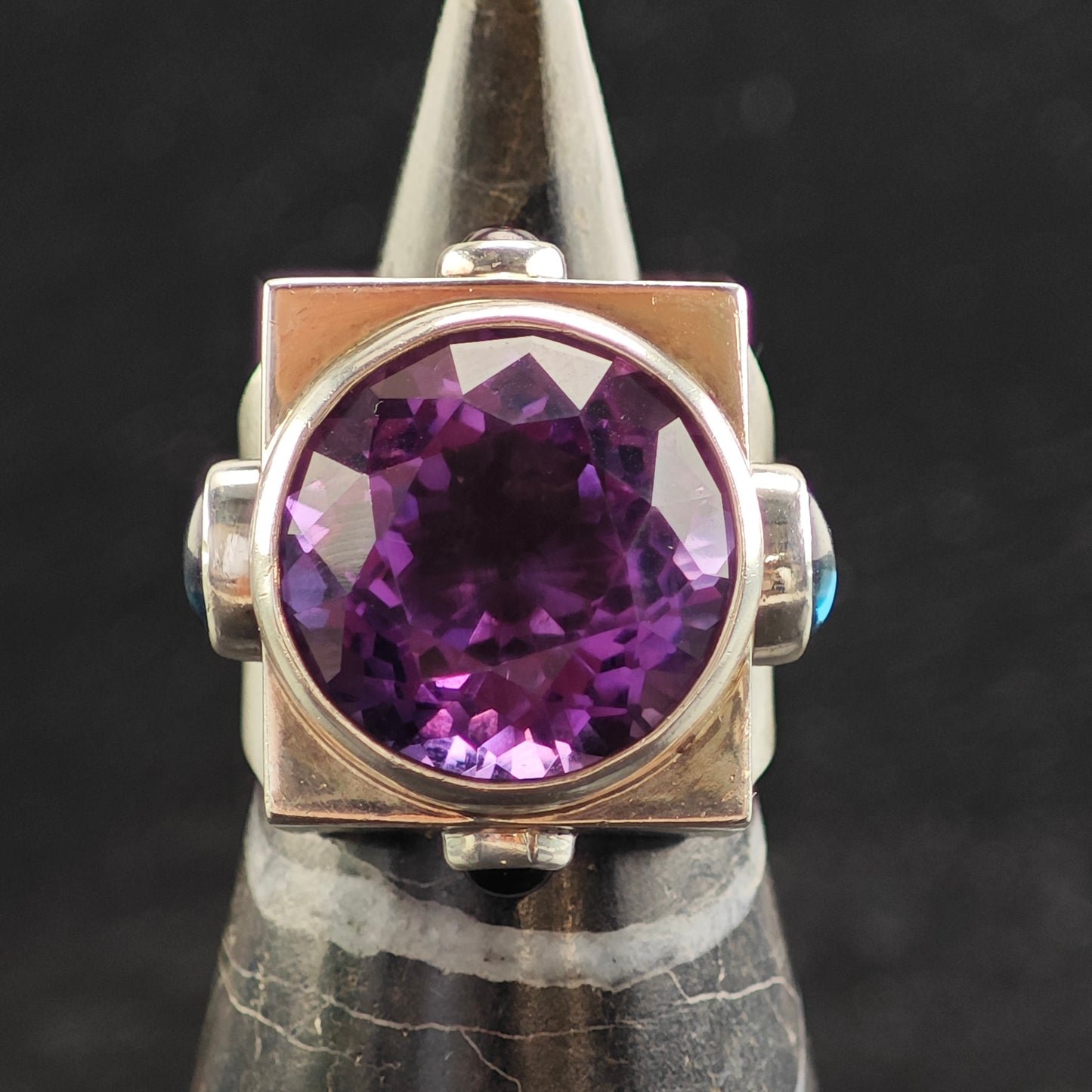 Amethyst, Garnet & Topaz Sterling Silver Ring Sz 9 1/2 R6510