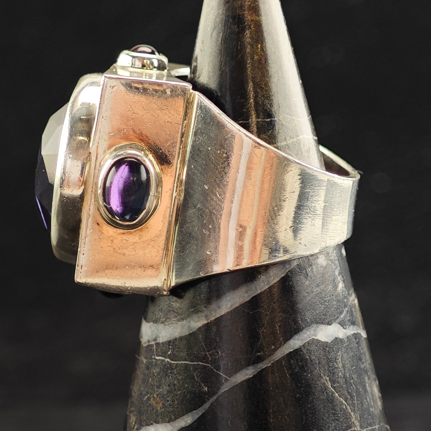 Amethyst, Garnet & Topaz Sterling Silver Ring Sz 9 1/2 R6510