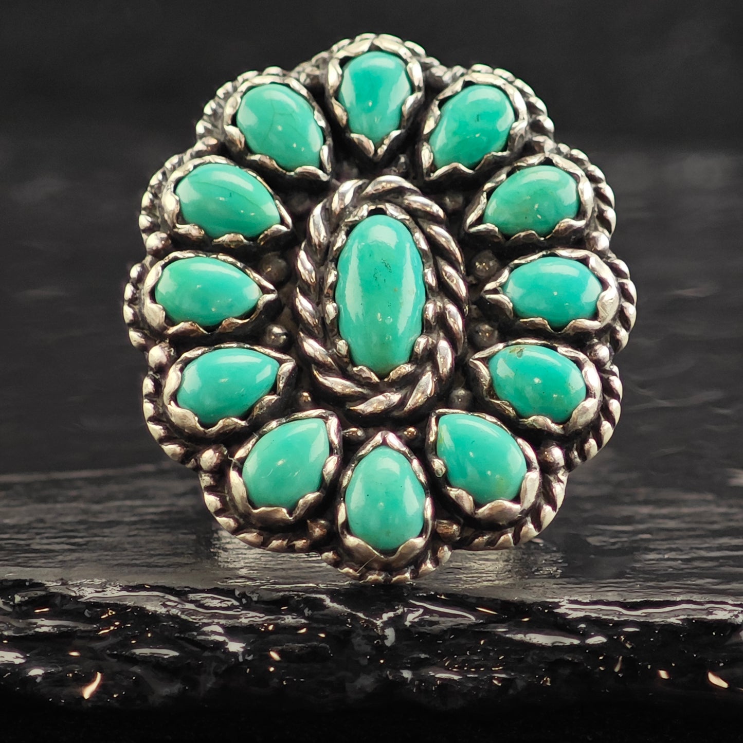 Relios Large Turquoise Cluster Sterling Silver Ring Sz 7 R6513
