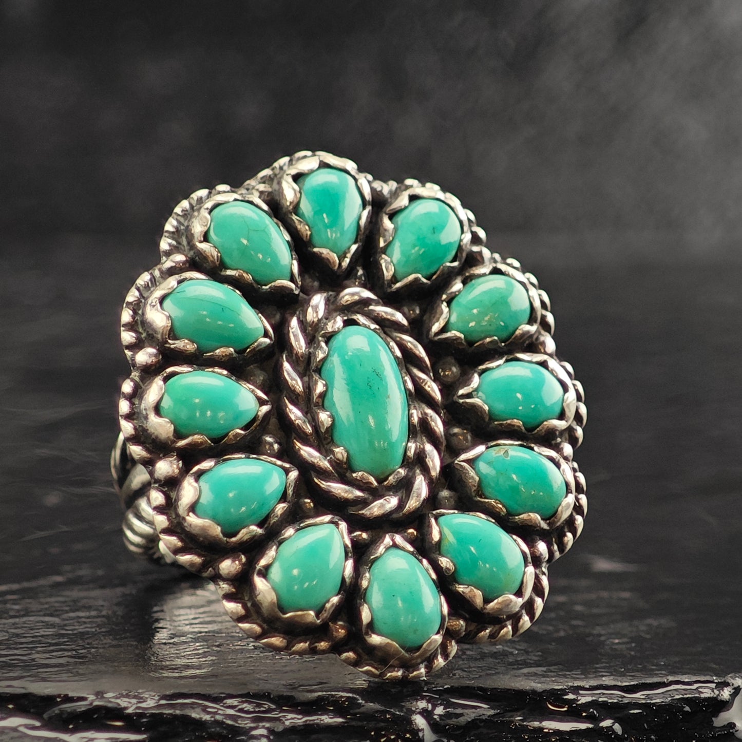 Relios Large Turquoise Cluster Sterling Silver Ring Sz 7 R6513