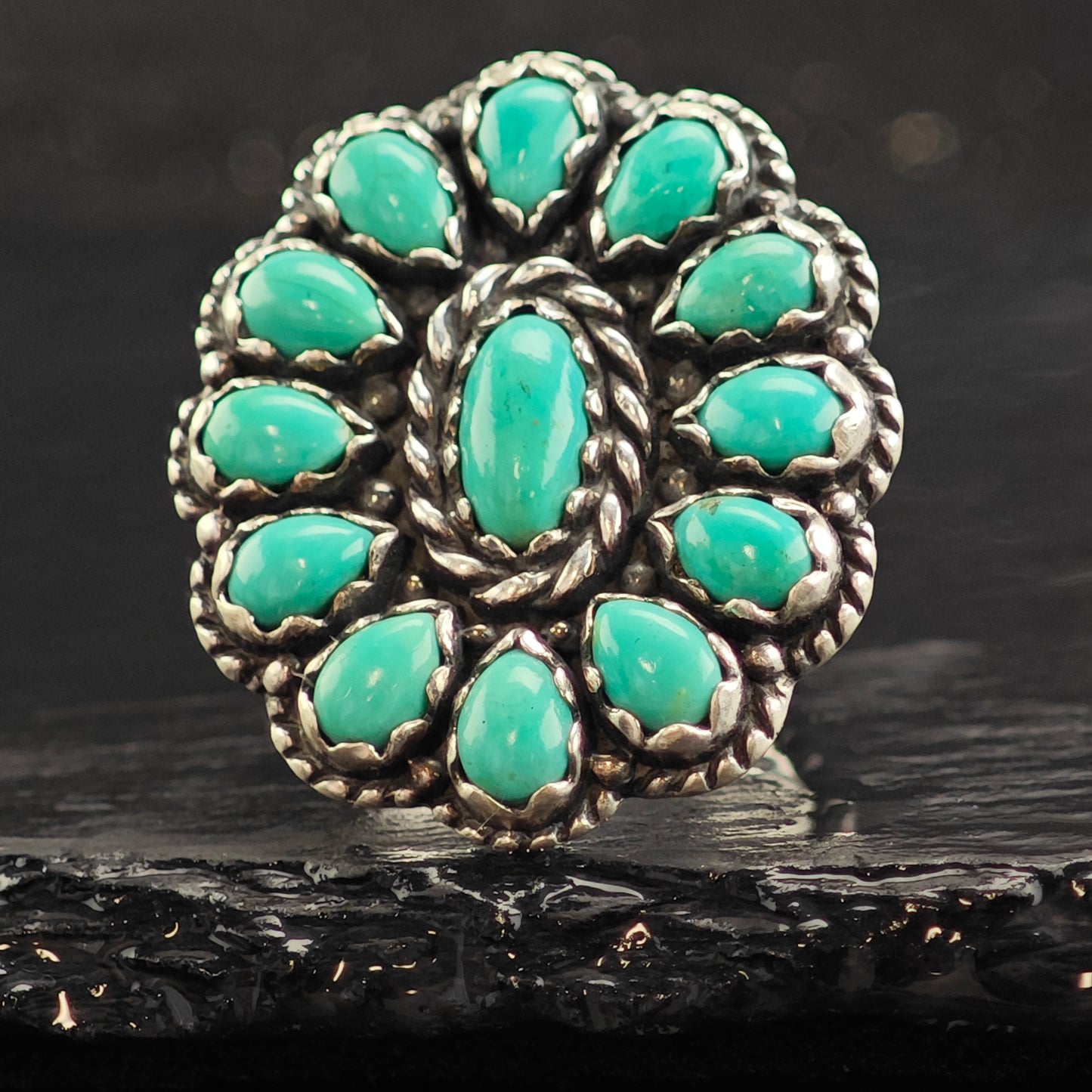 Relios Large Turquoise Cluster Sterling Silver Ring Sz 7 R6513