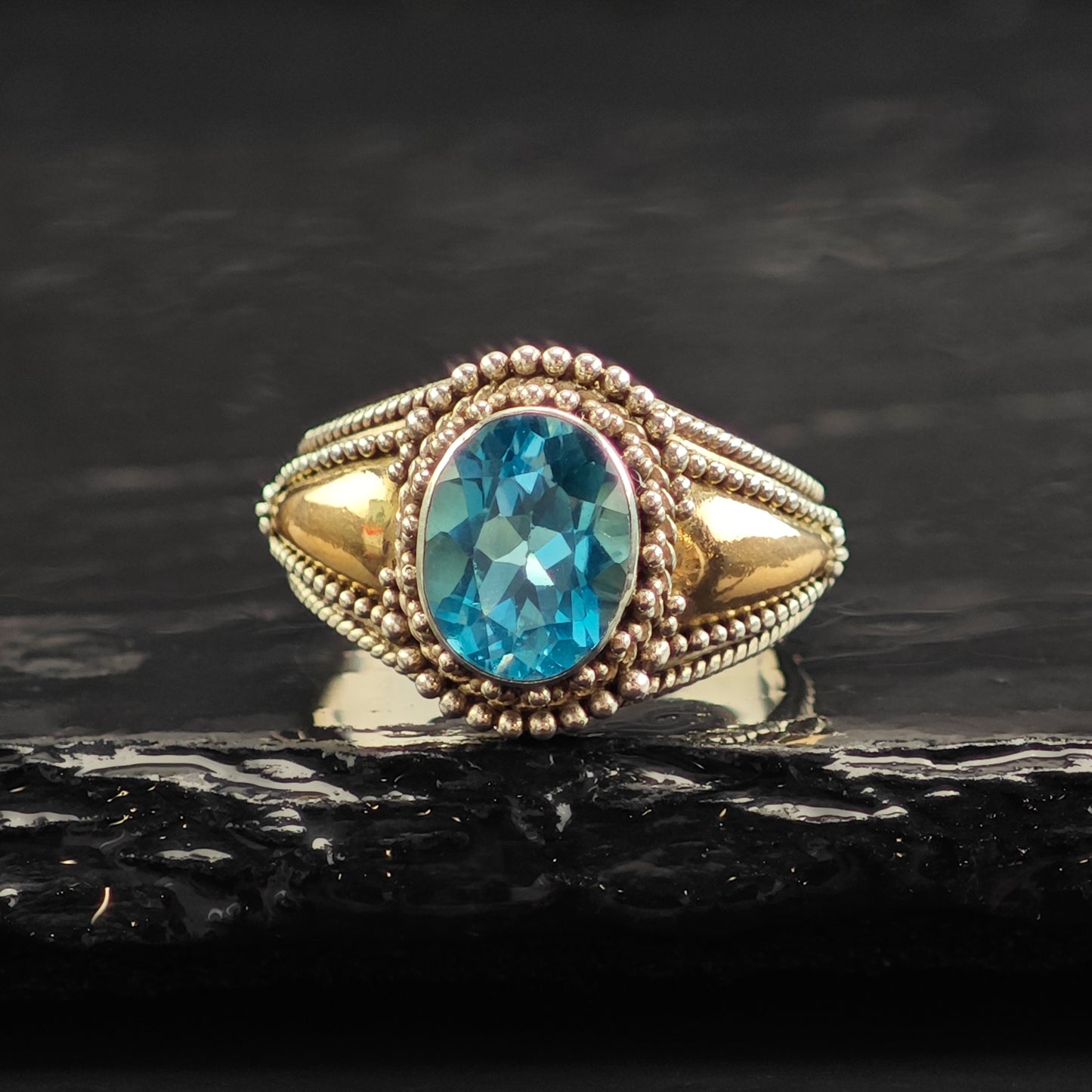 Bali Topaz 18k Gold Accent Sterling Silver Ring Sz 6 R6518