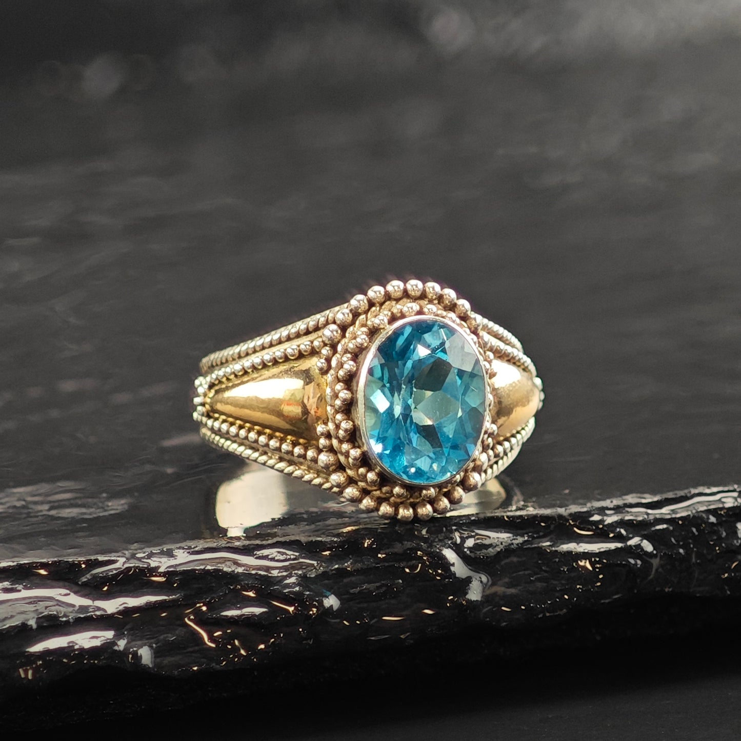 Bali Topaz 18k Gold Accent Sterling Silver Ring Sz 6 R6518
