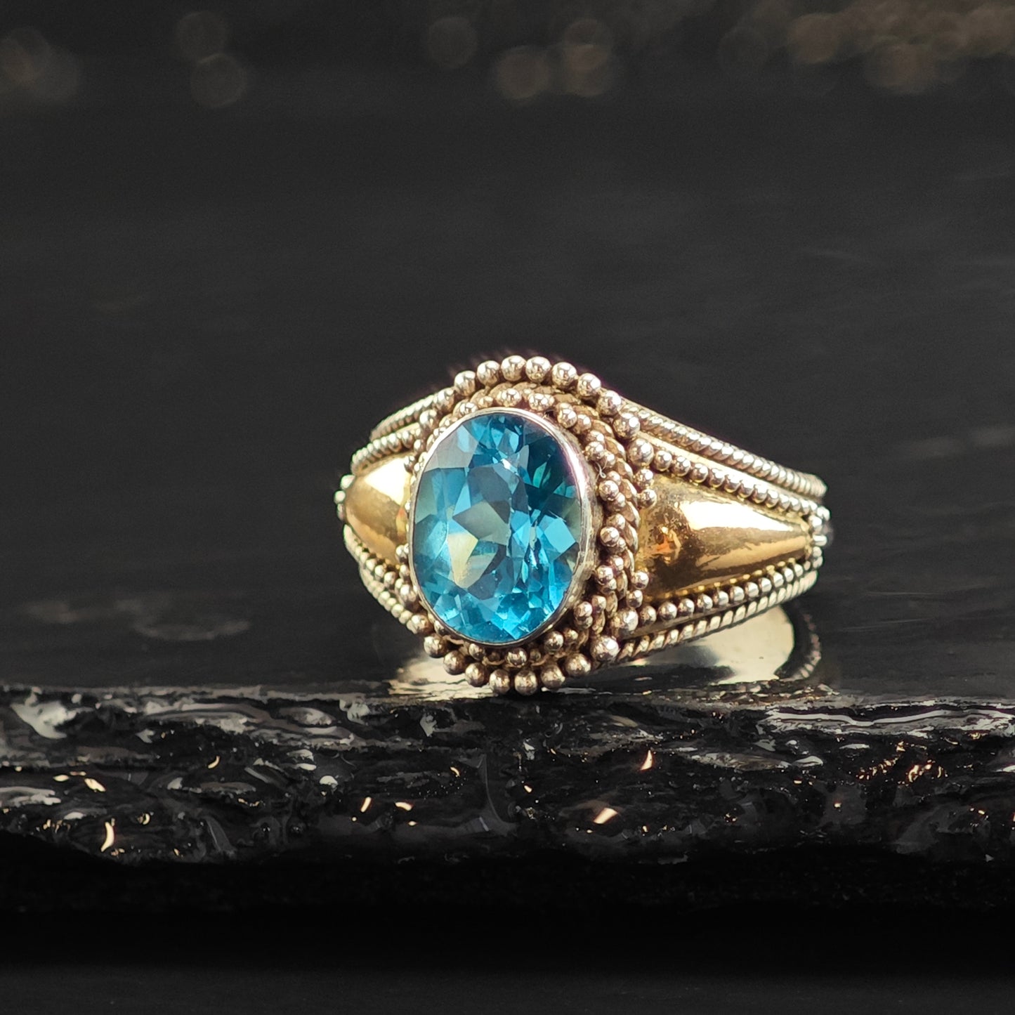 Bali Topaz 18k Gold Accent Sterling Silver Ring Sz 6 R6518