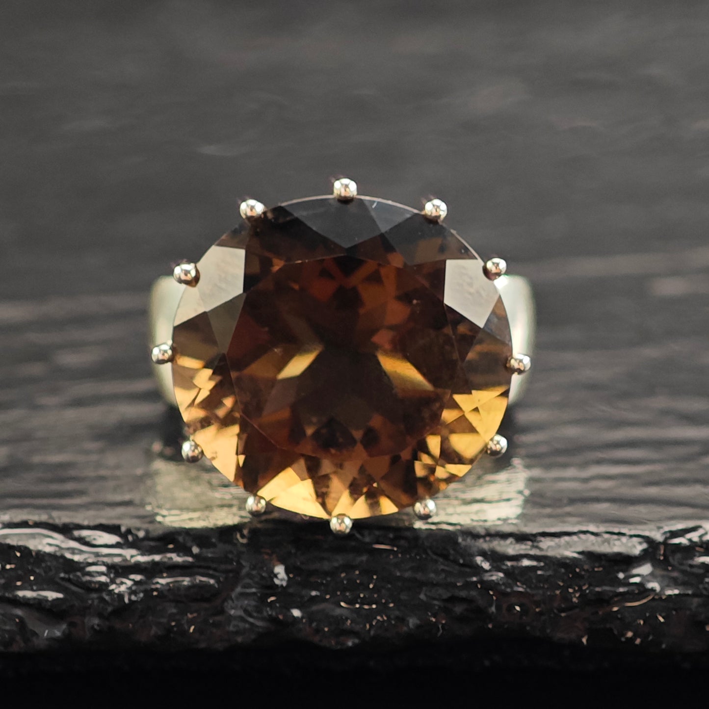 Large Smoky Quartz Sterling Silver Ring Sz 7 R6519
