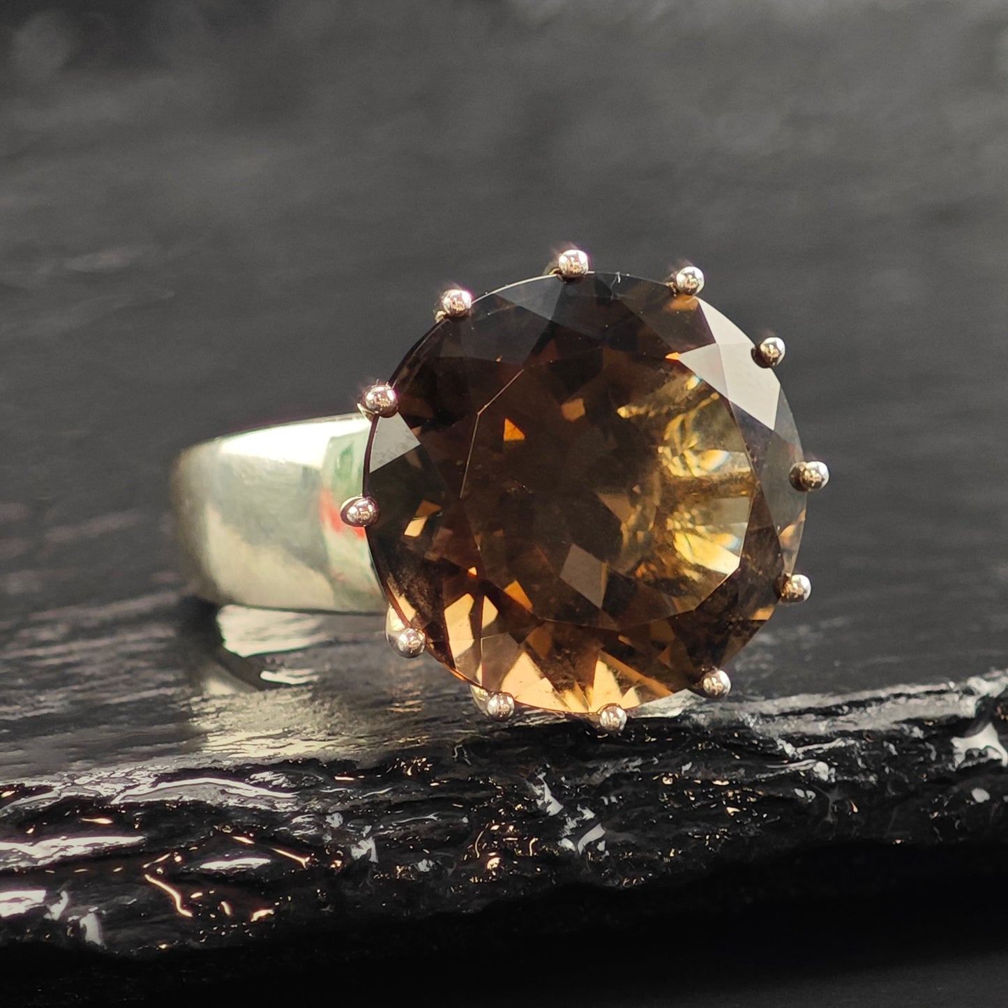 Large Smoky Quartz Sterling Silver Ring Sz 7 R6519