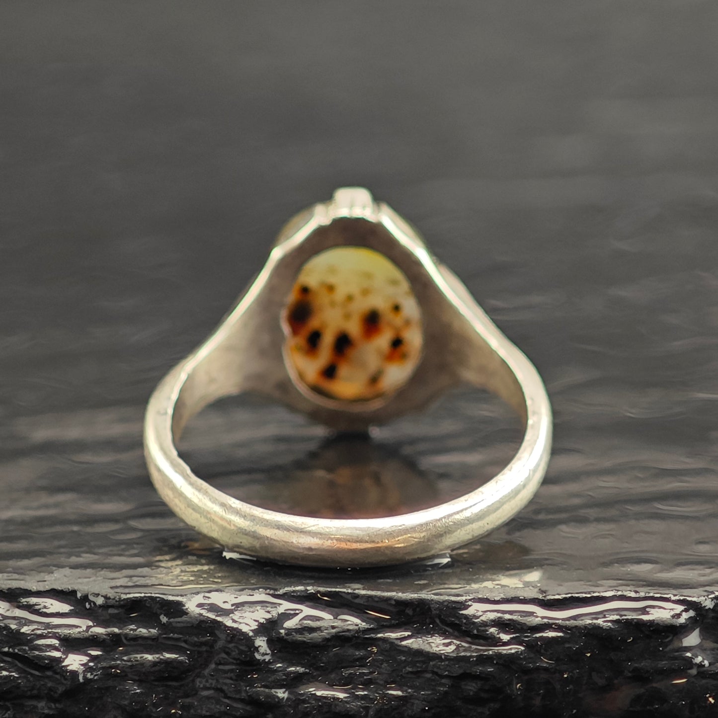 Art Nouveau Dendritic Agate Sterling Silver Ring Sz 6 1/2 R6523