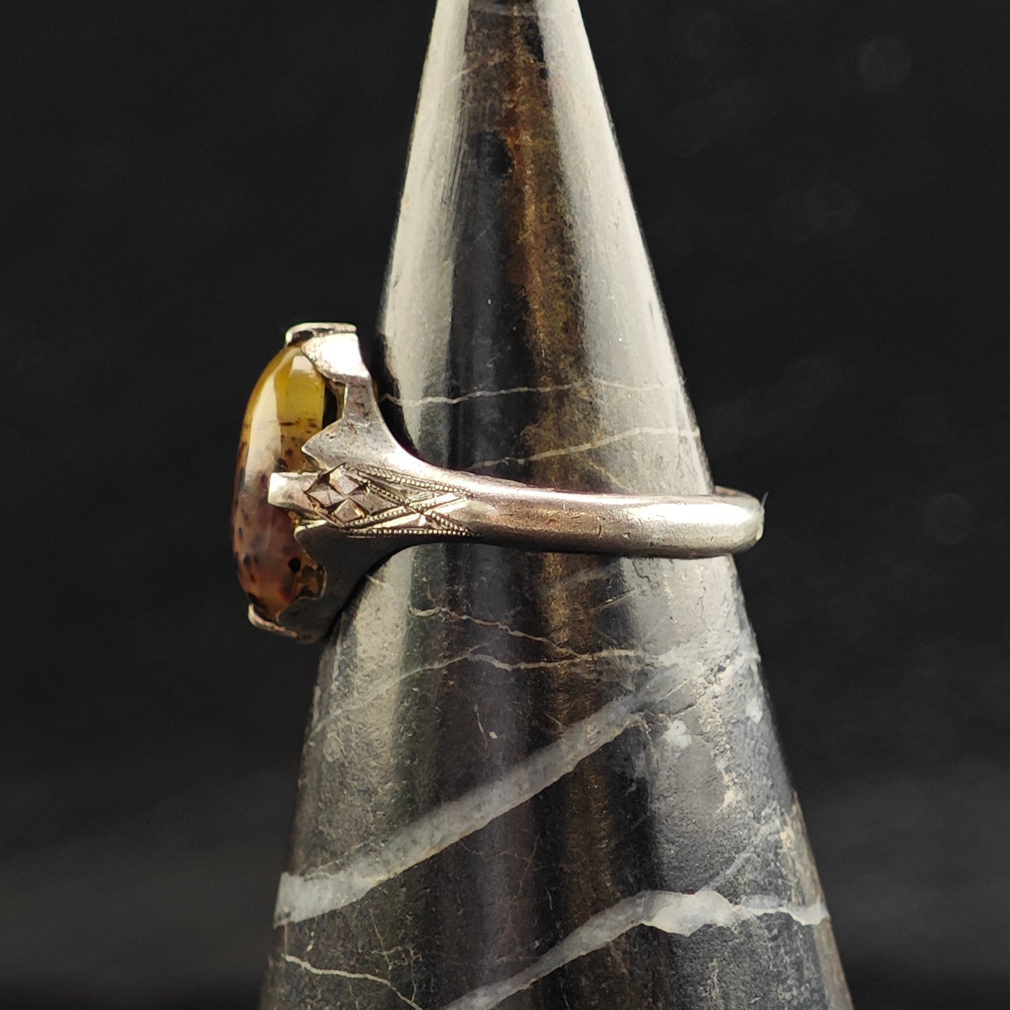 Art Nouveau Dendritic Agate Sterling Silver Ring Sz 6 1/2 R6523