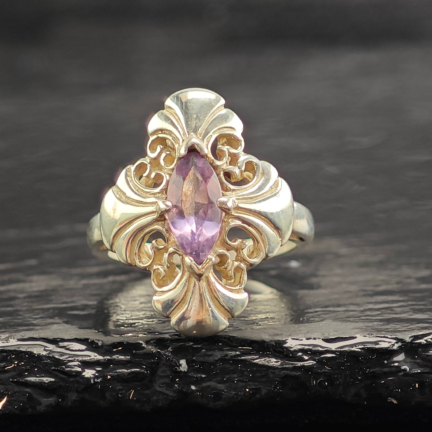 Amethyst Marquis Design Sterling Silver Ring 7 1/4 R6528