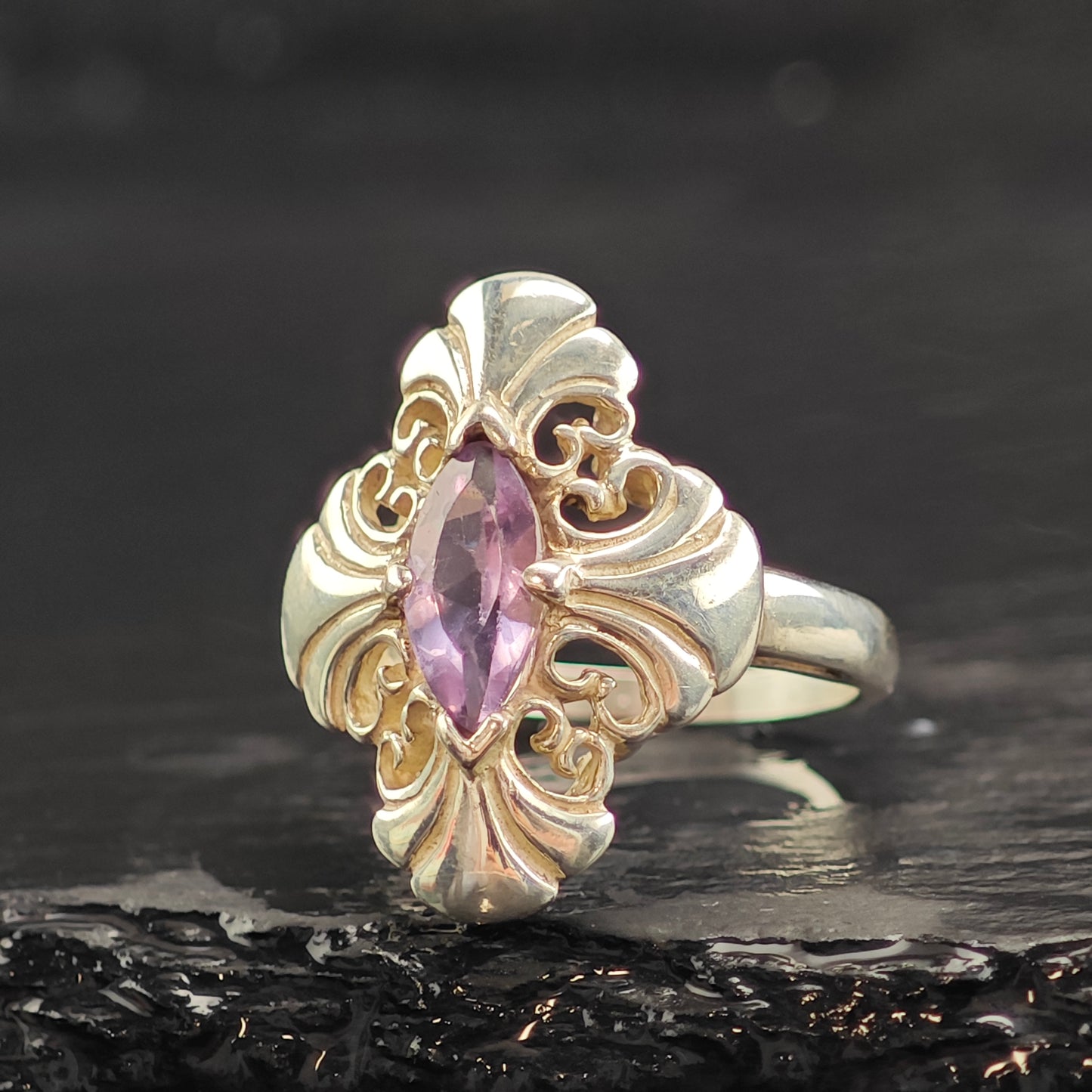 Amethyst Marquis Design Sterling Silver Ring 7 1/4 R6528