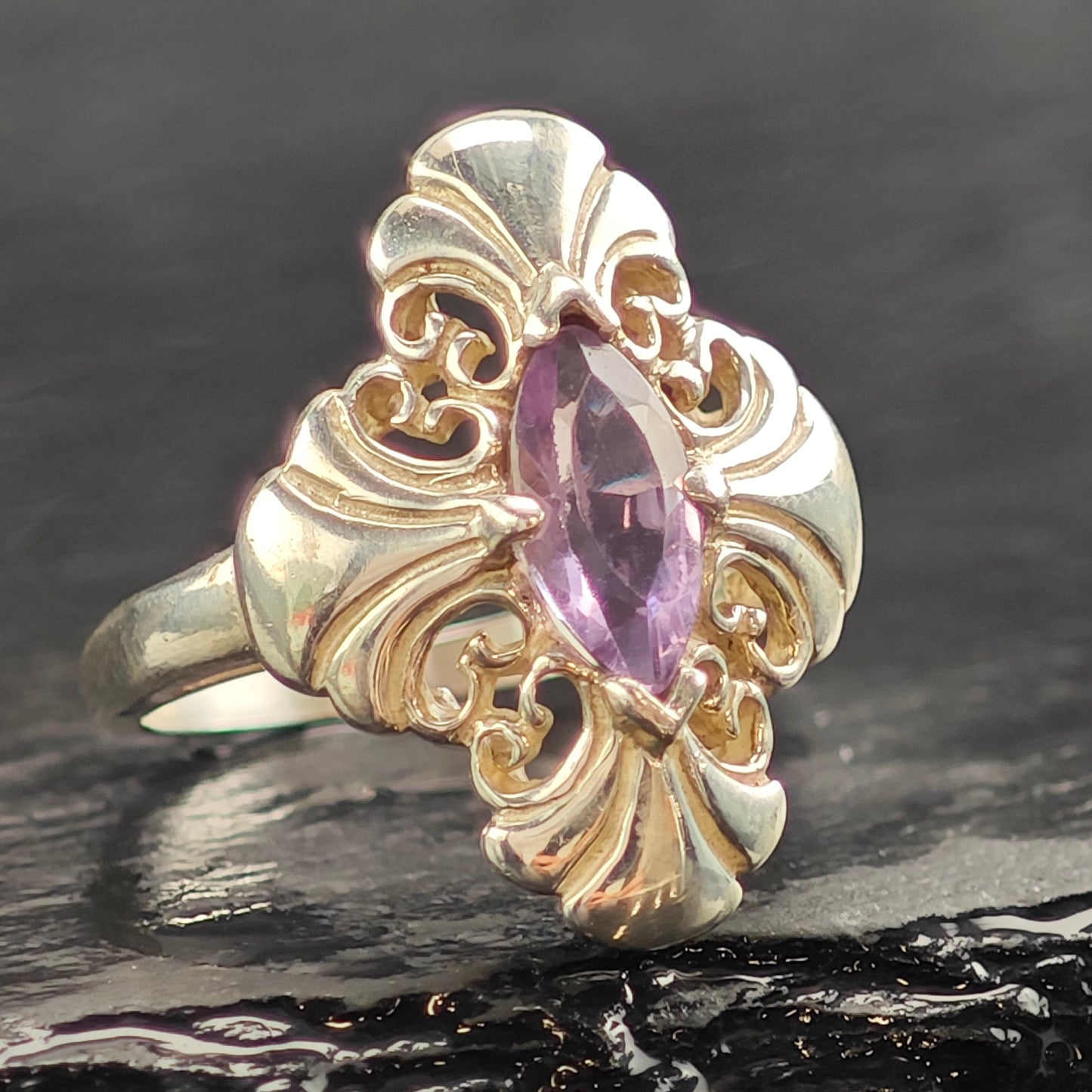 Amethyst Marquis Design Sterling Silver Ring 7 1/4 R6528