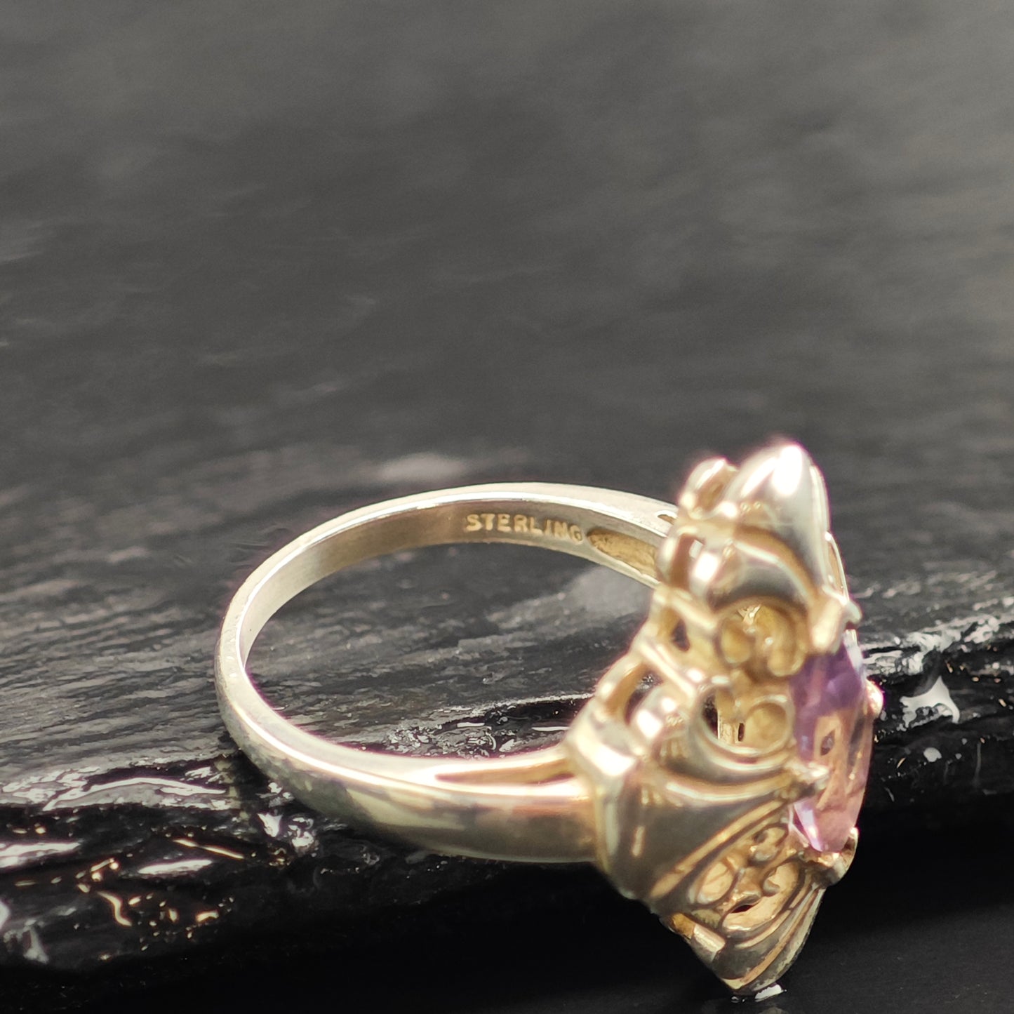 Amethyst Marquis Design Sterling Silver Ring 7 1/4 R6528