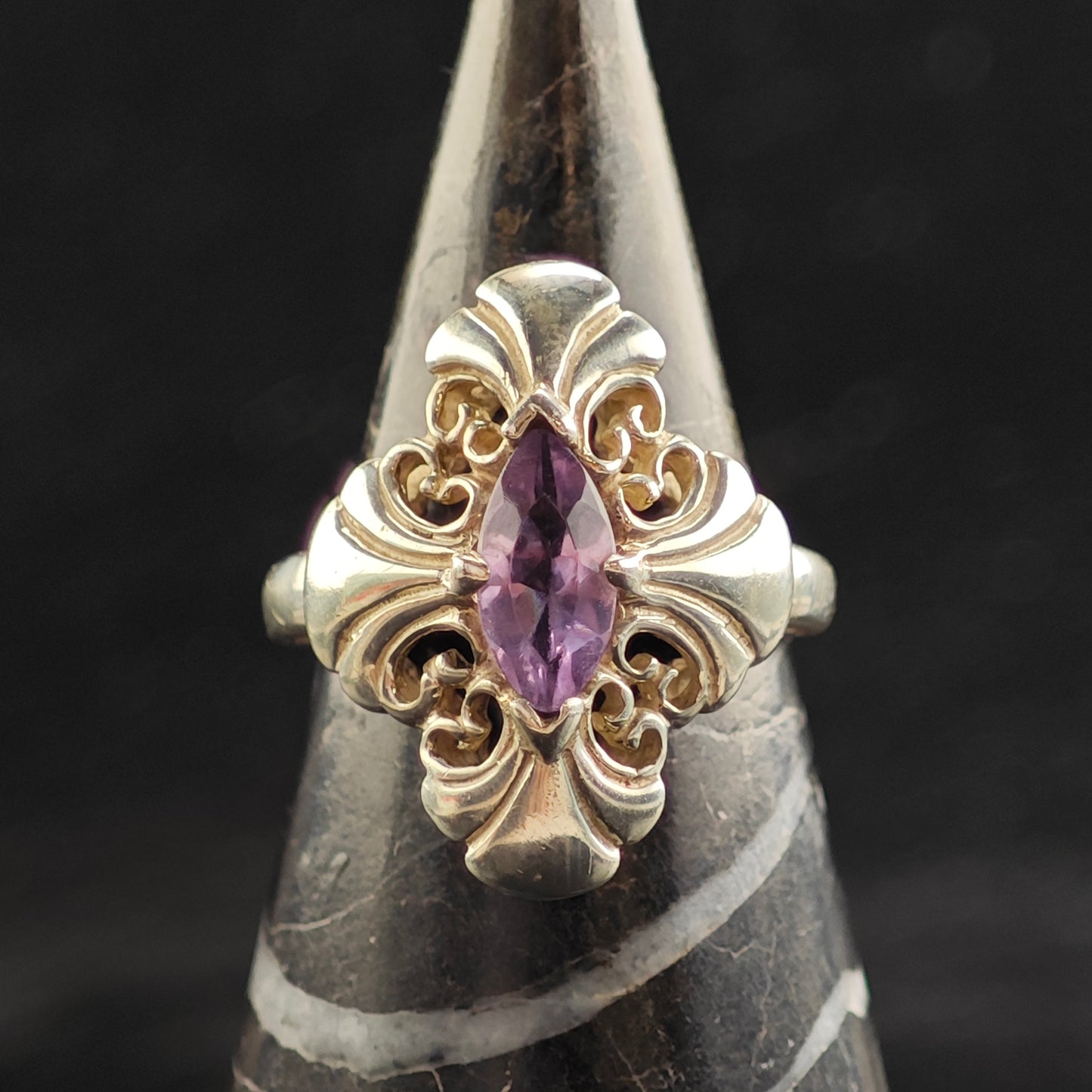 Amethyst Marquis Design Sterling Silver Ring 7 1/4 R6528