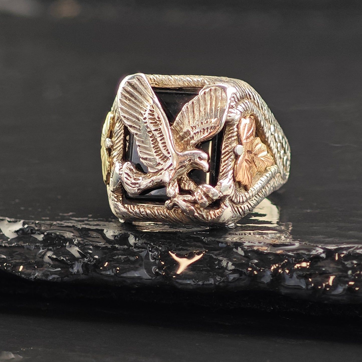 Eagle Signet w Gold & Copper Accents Sterling Silver Ring .Sz 9 R6529