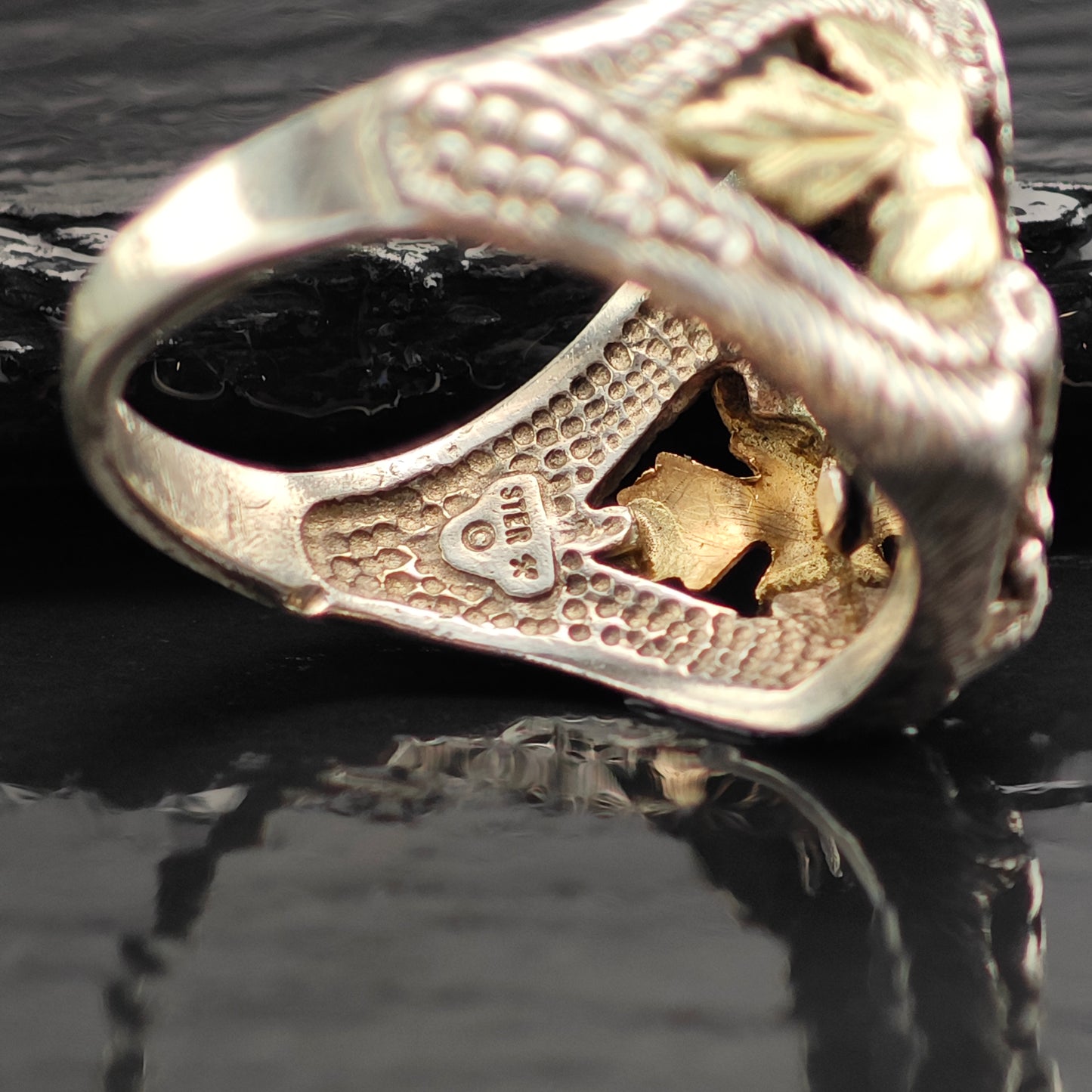 Eagle Signet w Gold & Copper Accents Sterling Silver Ring .Sz 9 R6529