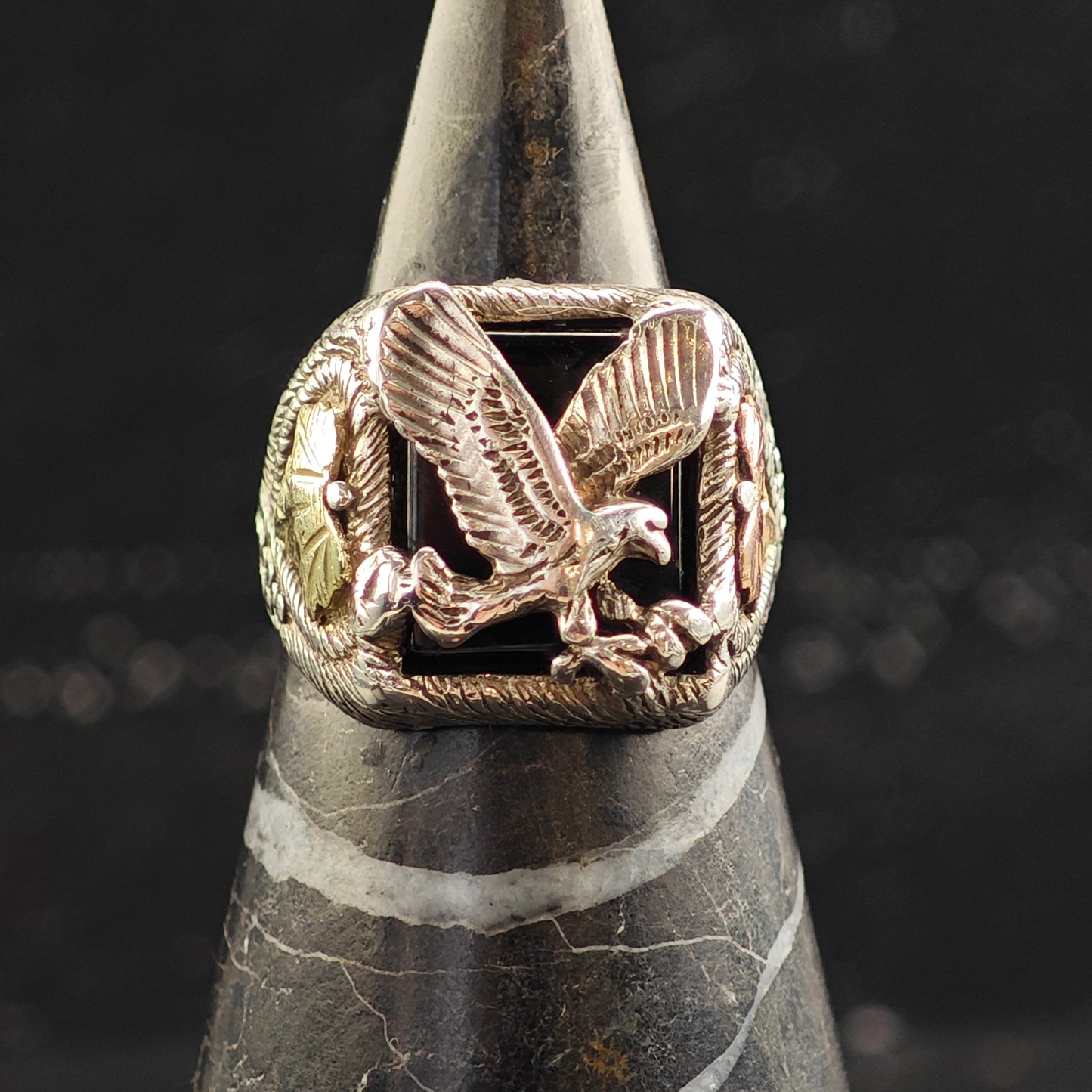 Eagle Signet w Gold & Copper Accents Sterling Silver Ring .Sz 9 R6529