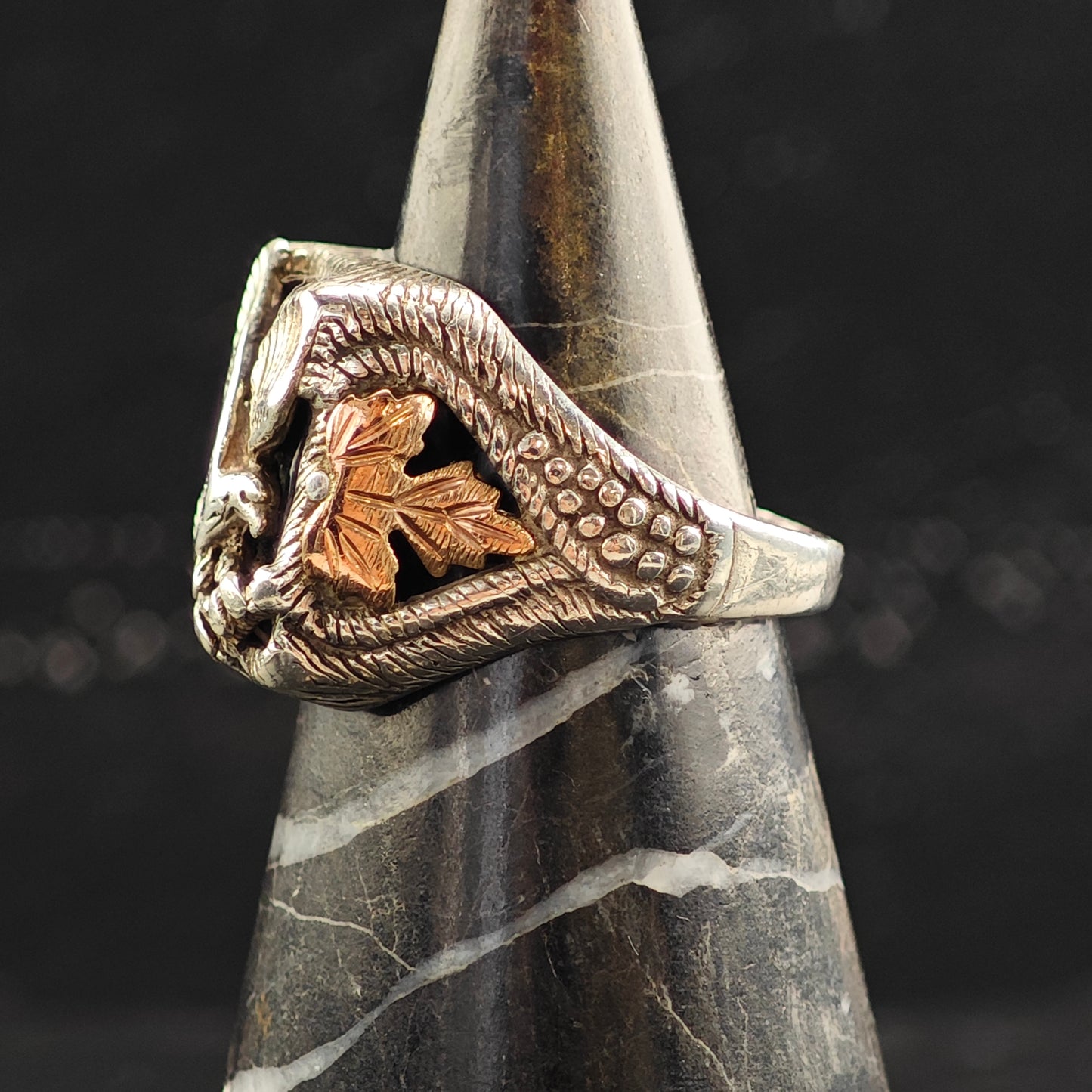 Eagle Signet w Gold & Copper Accents Sterling Silver Ring .Sz 9 R6529