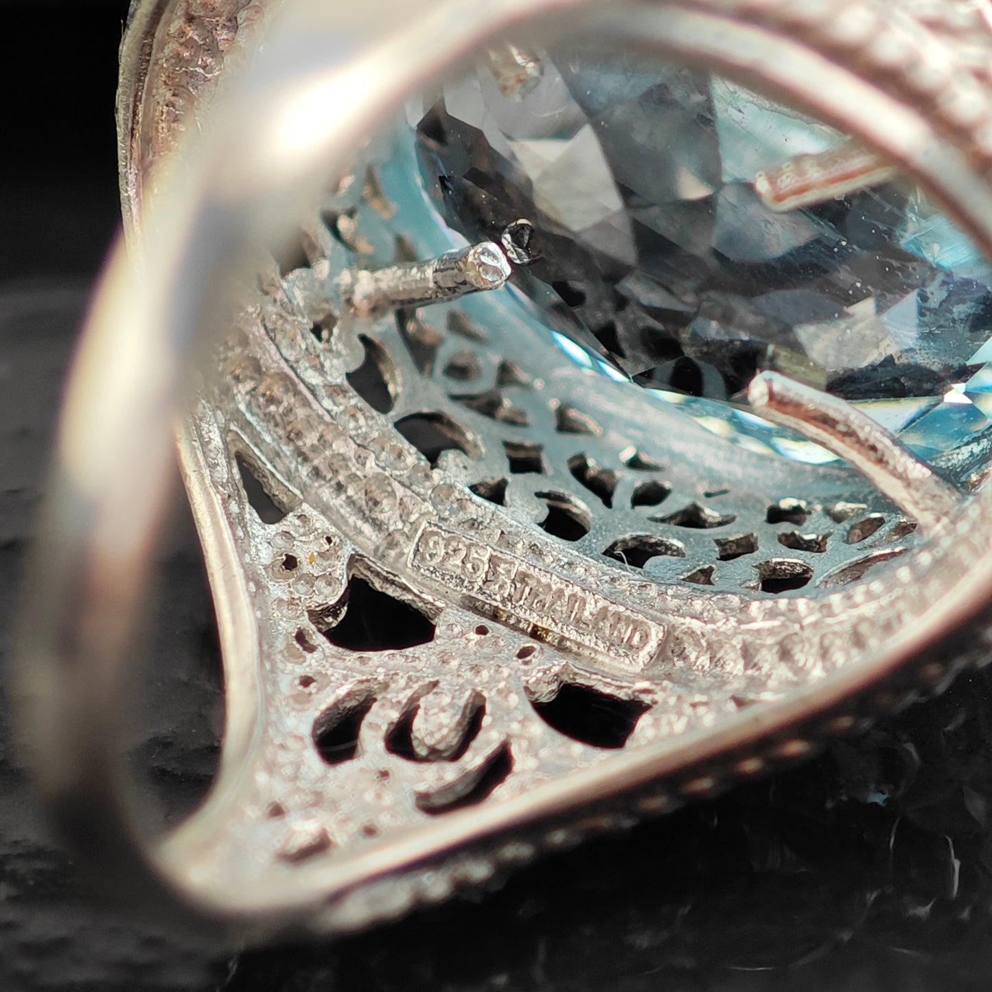 Oval Lab Topaz Filigree Sterling Silver Ring Sz 7 R6530