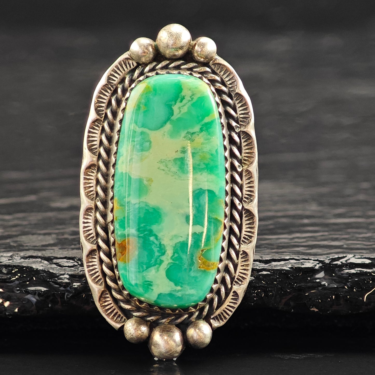 Rare Variscite Stamped Band Sterling Silver Ring Sz 6 1/2 R6531