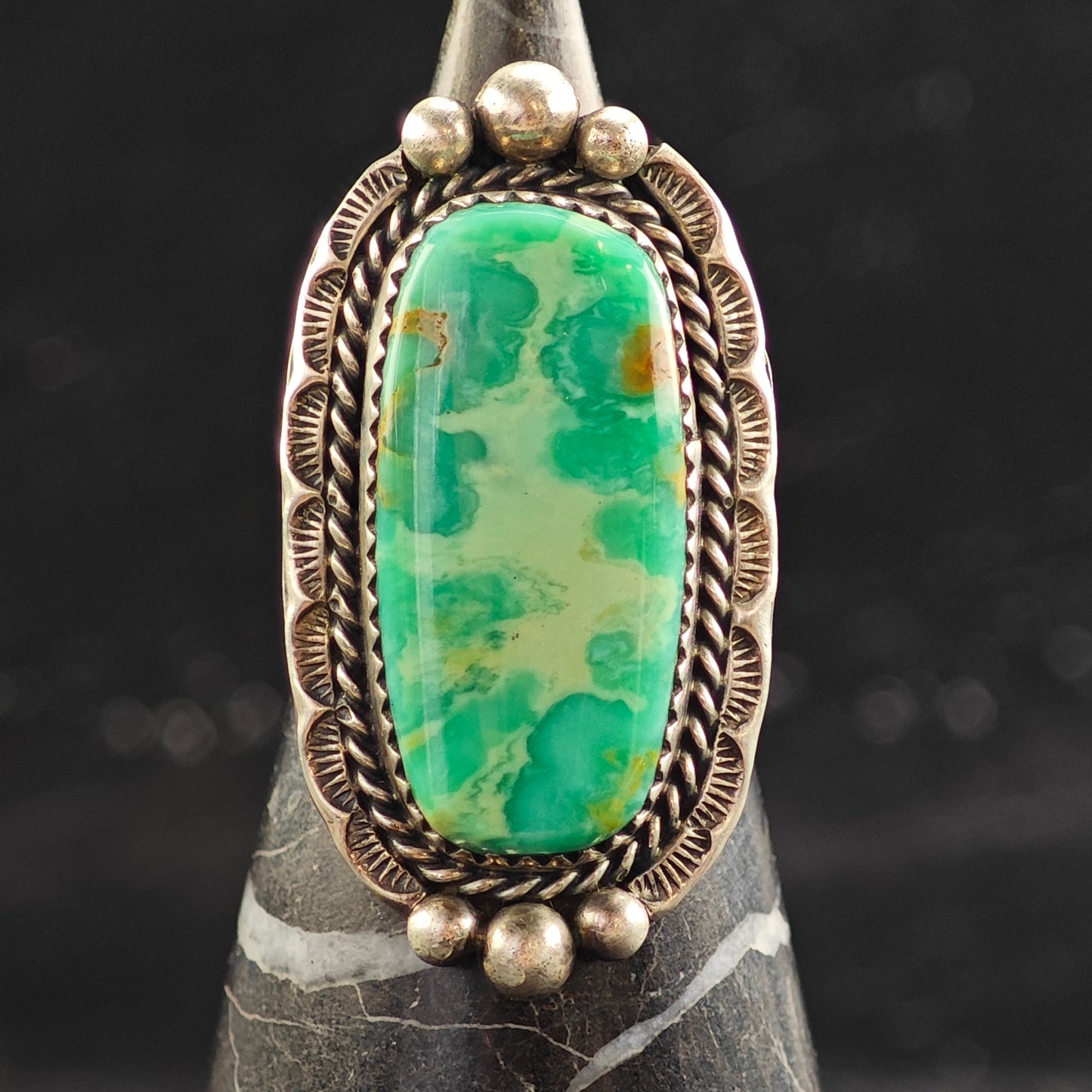 Rare Variscite Stamped Band Sterling Silver Ring Sz 6 1/2 R6531