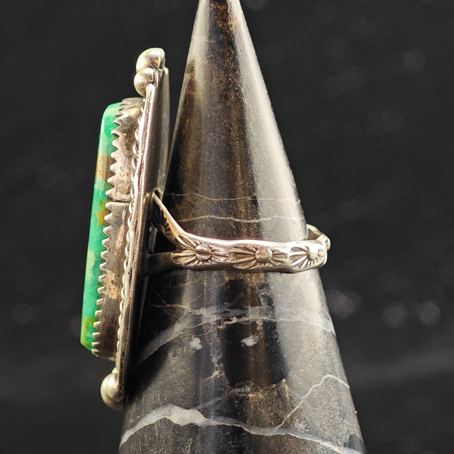 Rare Variscite Stamped Band Sterling Silver Ring Sz 6 1/2 R6531