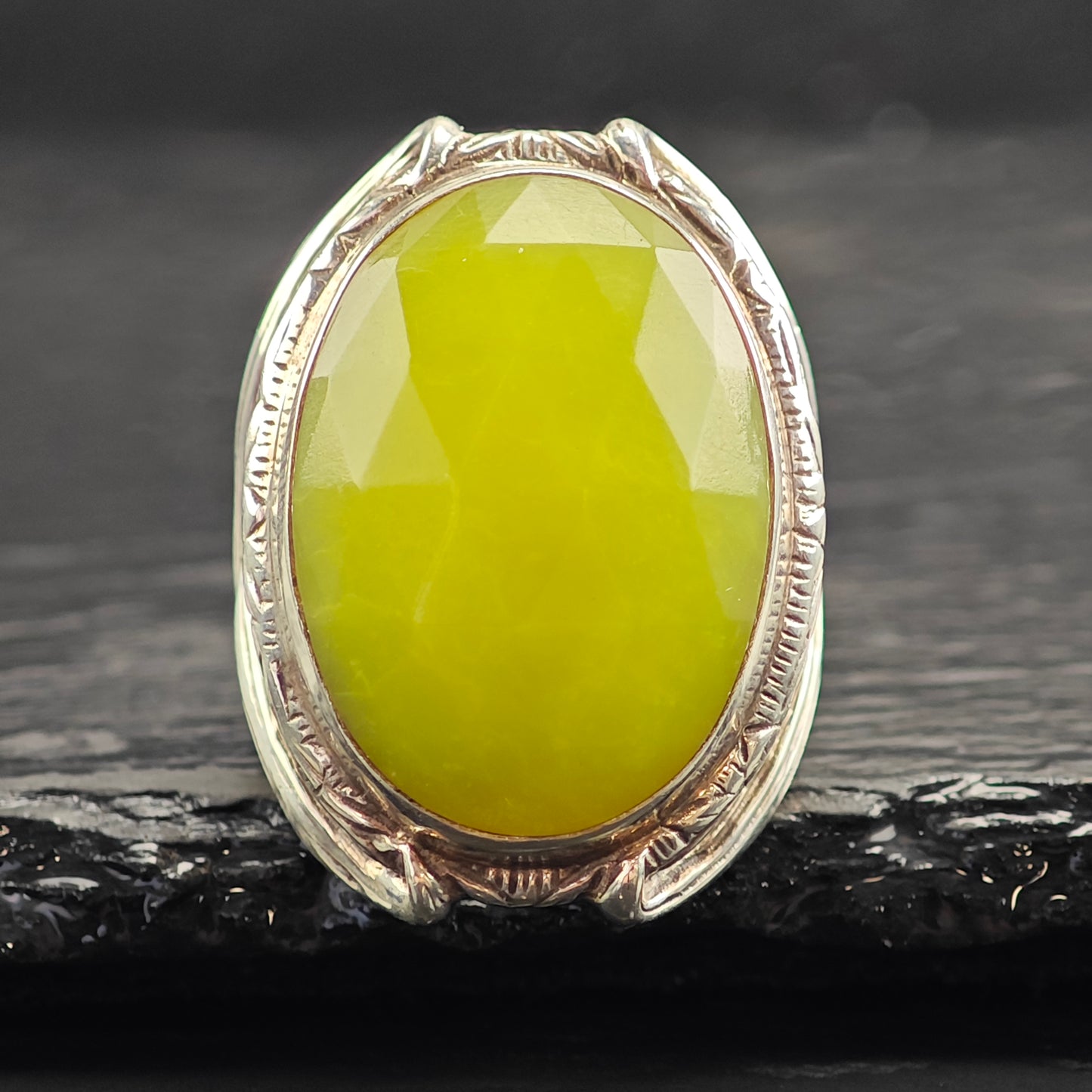 Stephen Dweck Green Stone Floral & Wrapping Band Sterling Silver Ring Sz 6 R6532