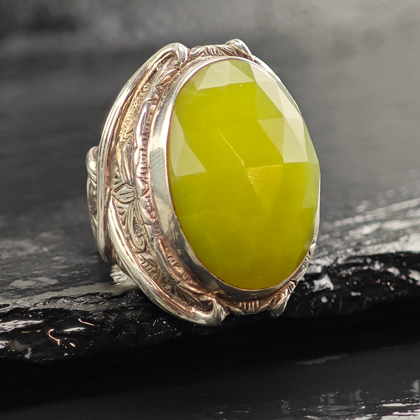 Stephen Dweck Green Stone Floral & Wrapping Band Sterling Silver Ring Sz 6 R6532