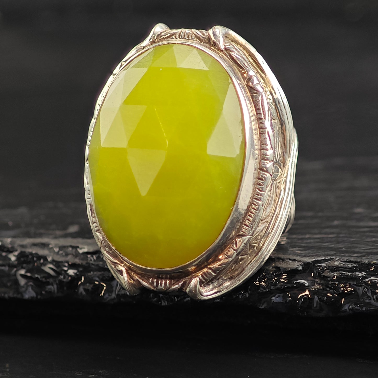 Stephen Dweck Green Stone Floral & Wrapping Band Sterling Silver Ring Sz 6 R6532