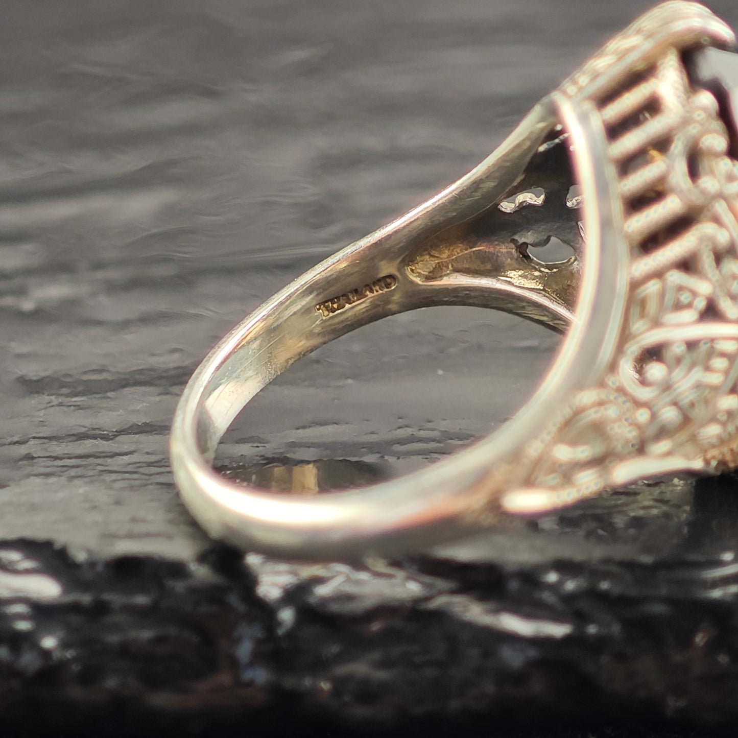Art Deco Style Smoky Quartz Filigree Sterling Silver Ring Sz 6 R6533