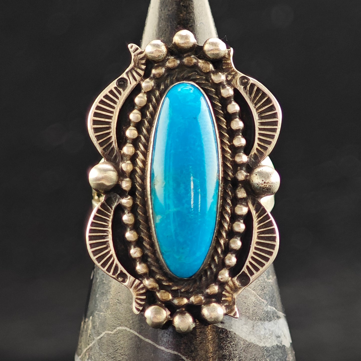 Running Bear Oval Turquoise Ring Sterling Silver Sz 6 3/4 R6535