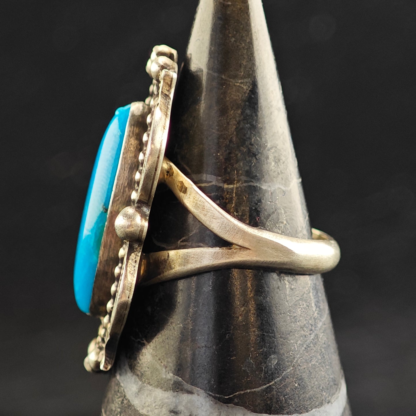 Running Bear Oval Turquoise Ring Sterling Silver Sz 6 3/4 R6535