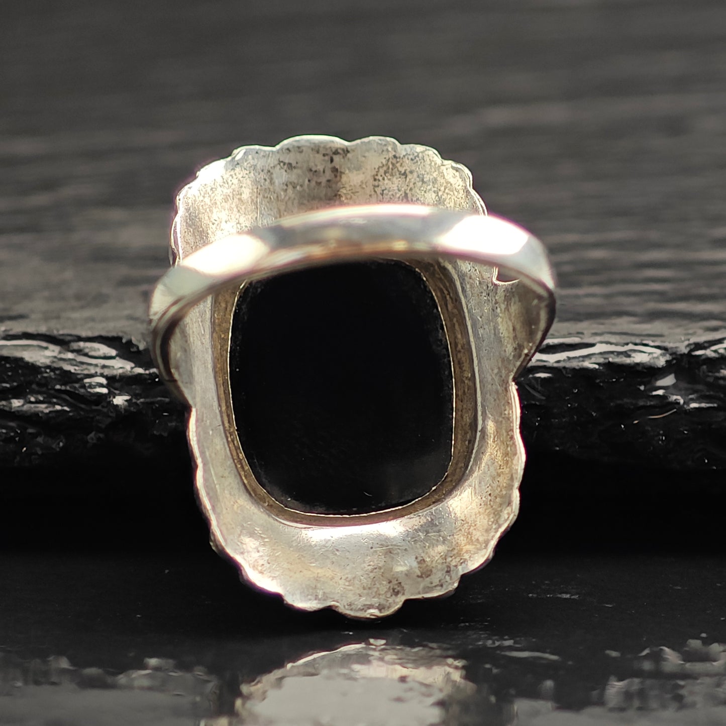 Art Deco Onyx Sterling Silver Ring Sz 6 1/2 R6537