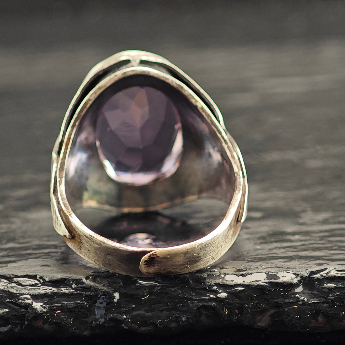 Arts and Crafts Silver Period Amethyst Adjustable Sterling Ring Sz 8 1/2 R6539