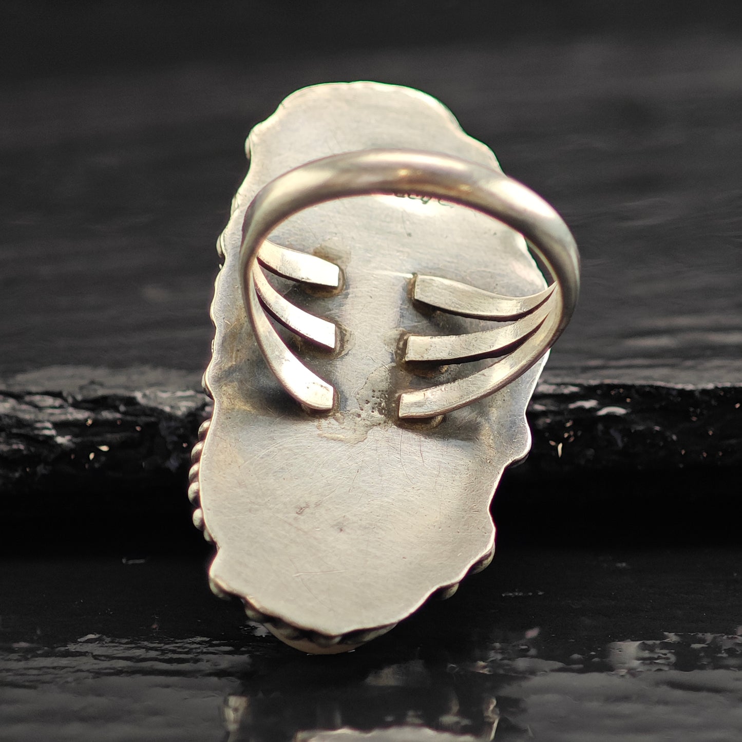 Native American Large MOP Floral Sterling Silver Ring Sz 8 1/4 R6540