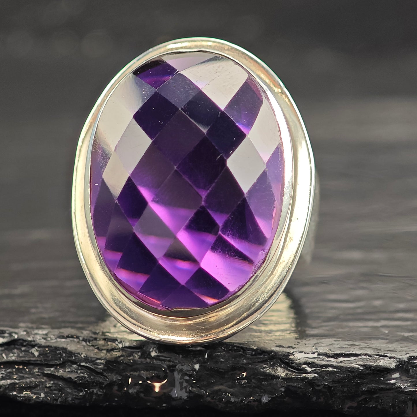 Large Amethyst Sterling Silver Ring Sz 10 R6541