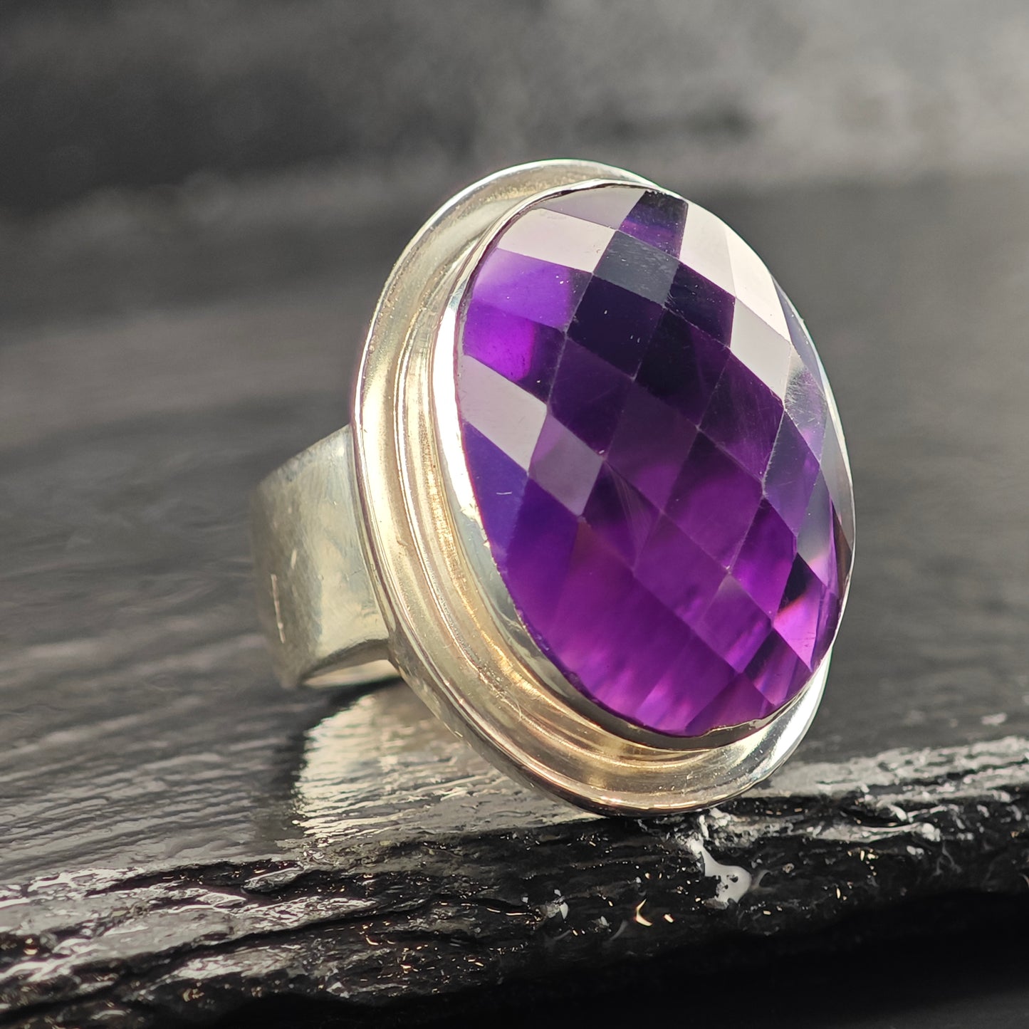 Large Amethyst Sterling Silver Ring Sz 10 R6541