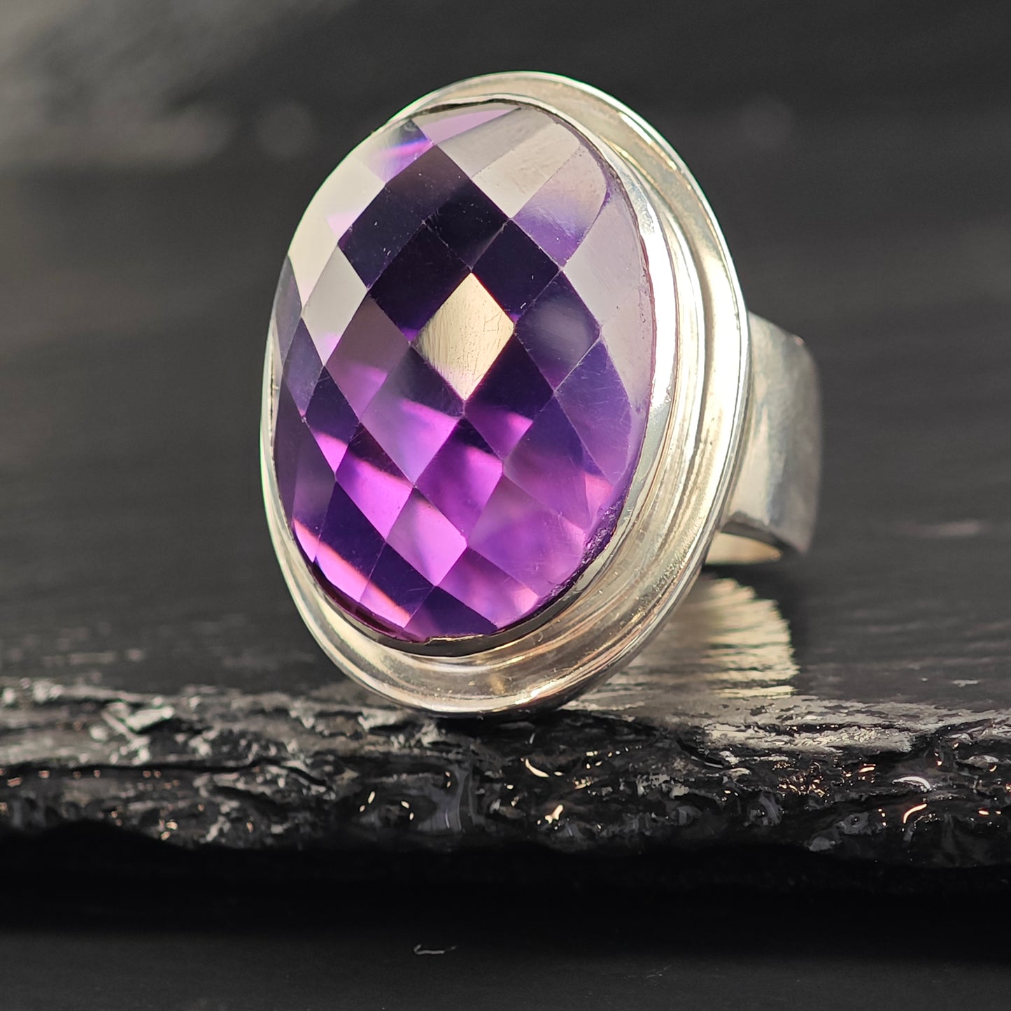 Large Amethyst Sterling Silver Ring Sz 10 R6541