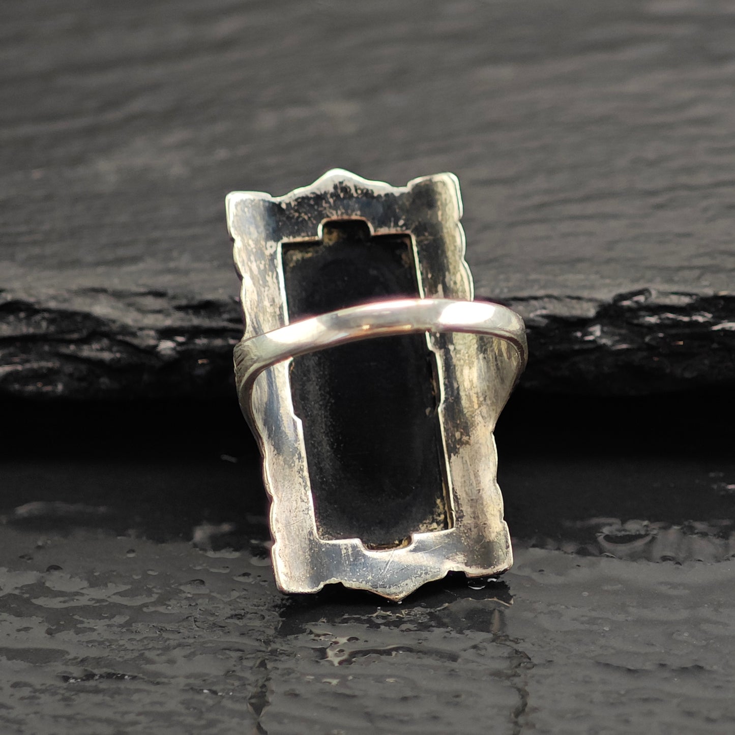 Art Deco Onyx Sterling Silver Ring Sz 3 1/2 R6543