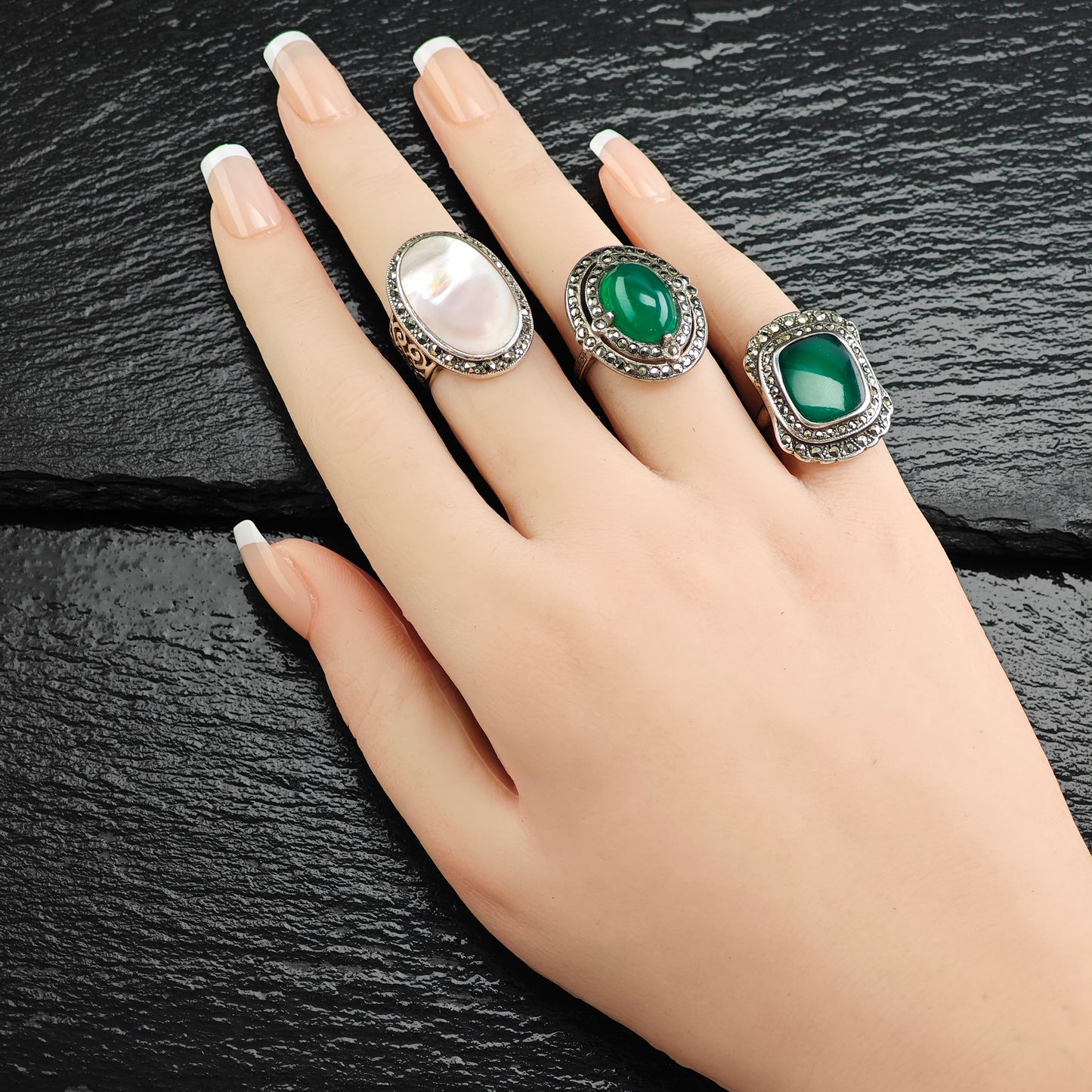 Art Deco Green Chrysoprase Sterling Silver Ring Sz 4  R6479