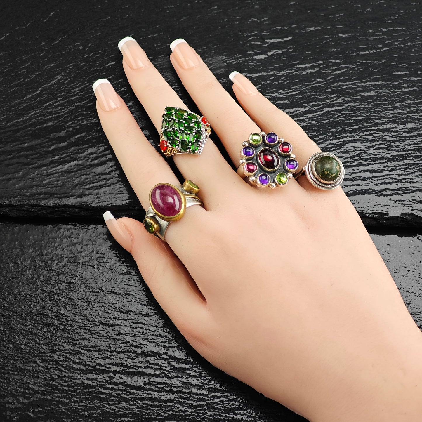 Diopside Fire Opal Sterling Silver Ring Sz 6 R6492