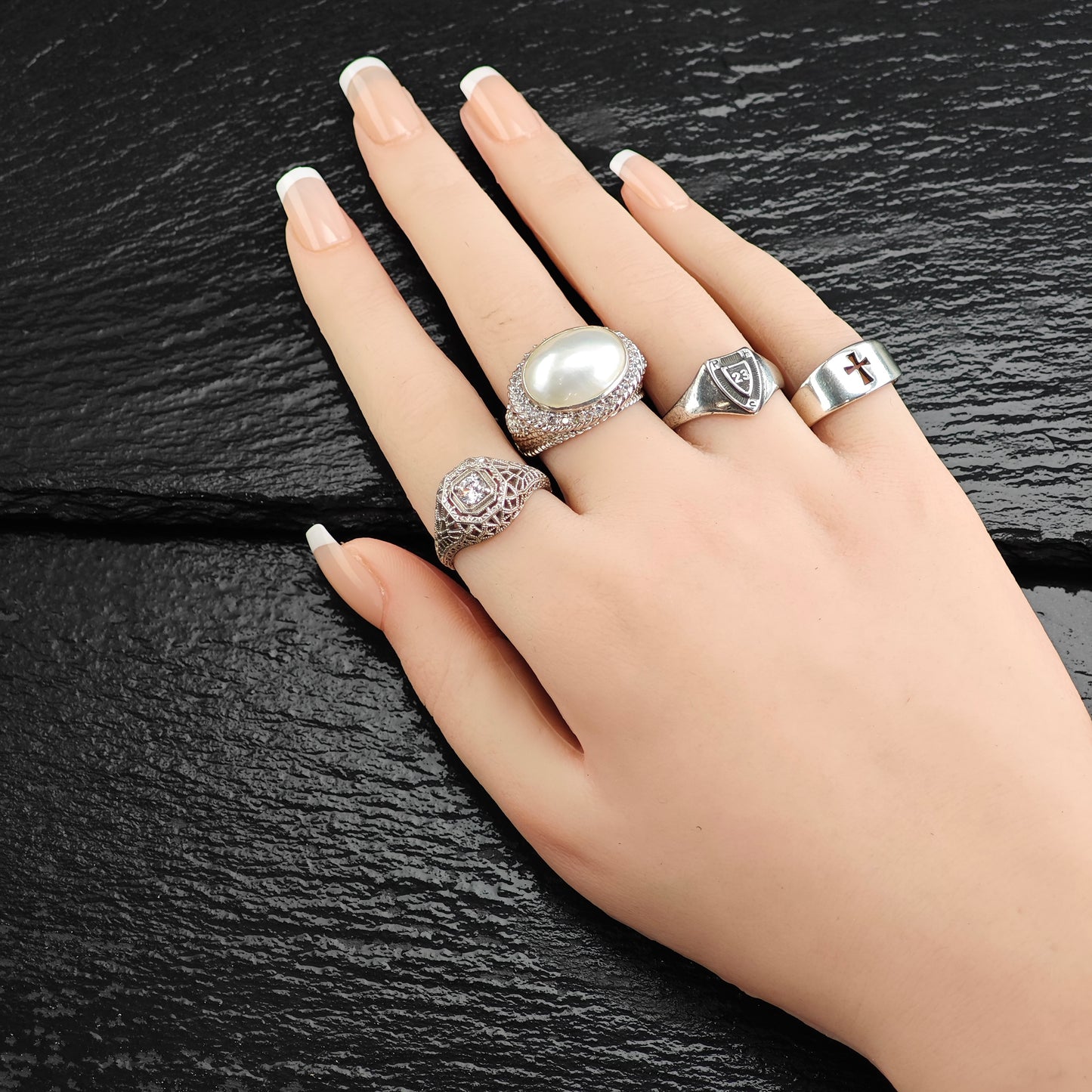 Judith Ripka Mabe Pearl & DQCZ Sterling Silver Ring Sz 8 R6489