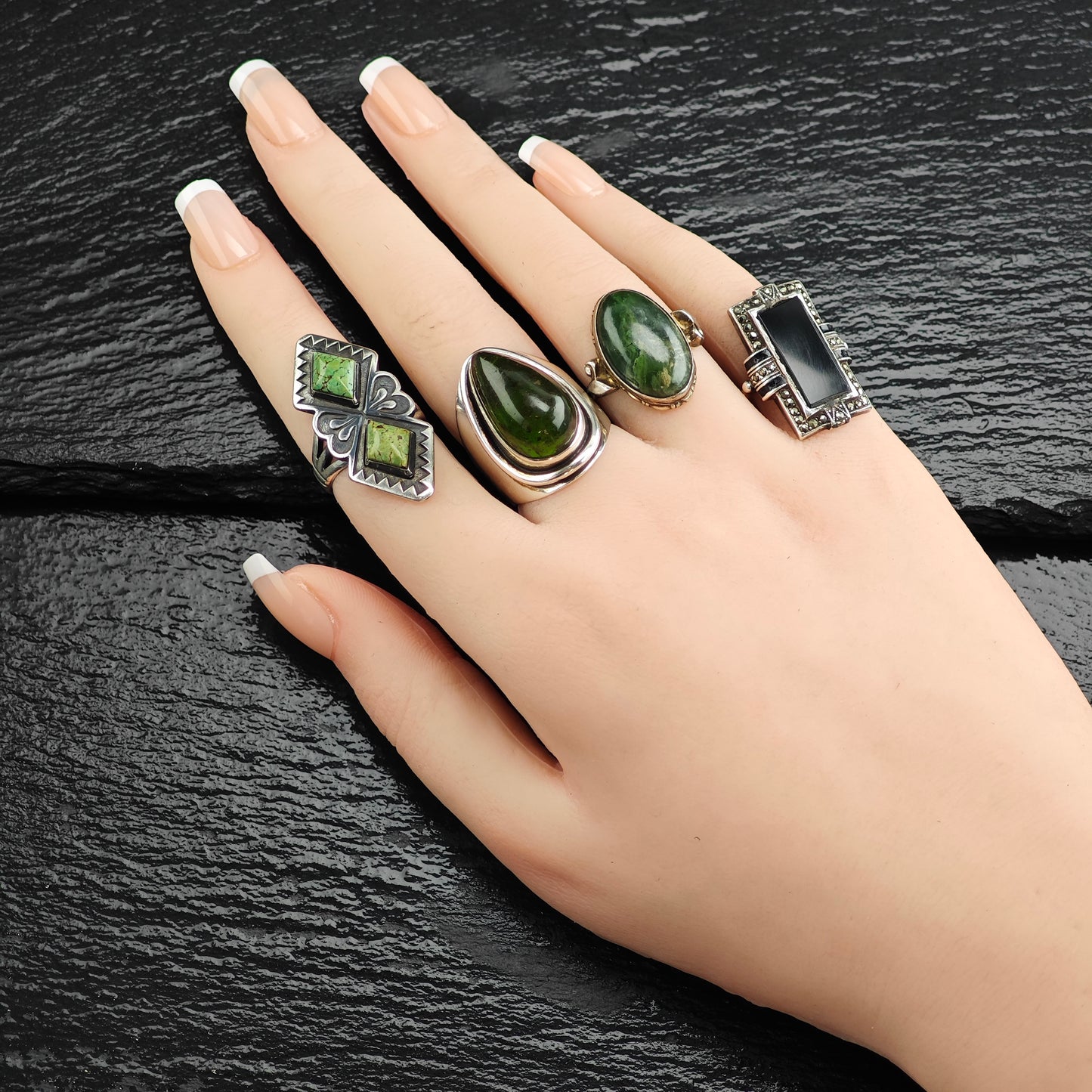 Art Deco Onyx Sterling Silver Ring Sz 5 1/2 R6496