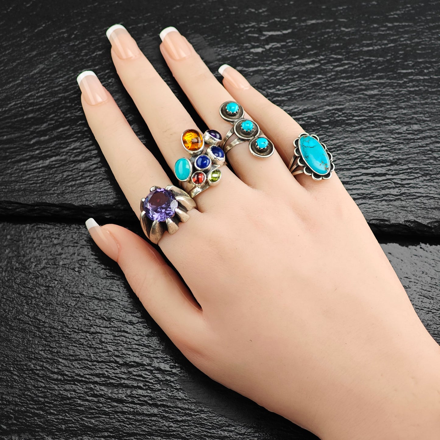 Navaj Nakai Multi Stone Sterling Silver Ring Sz 8 3/4 R6500