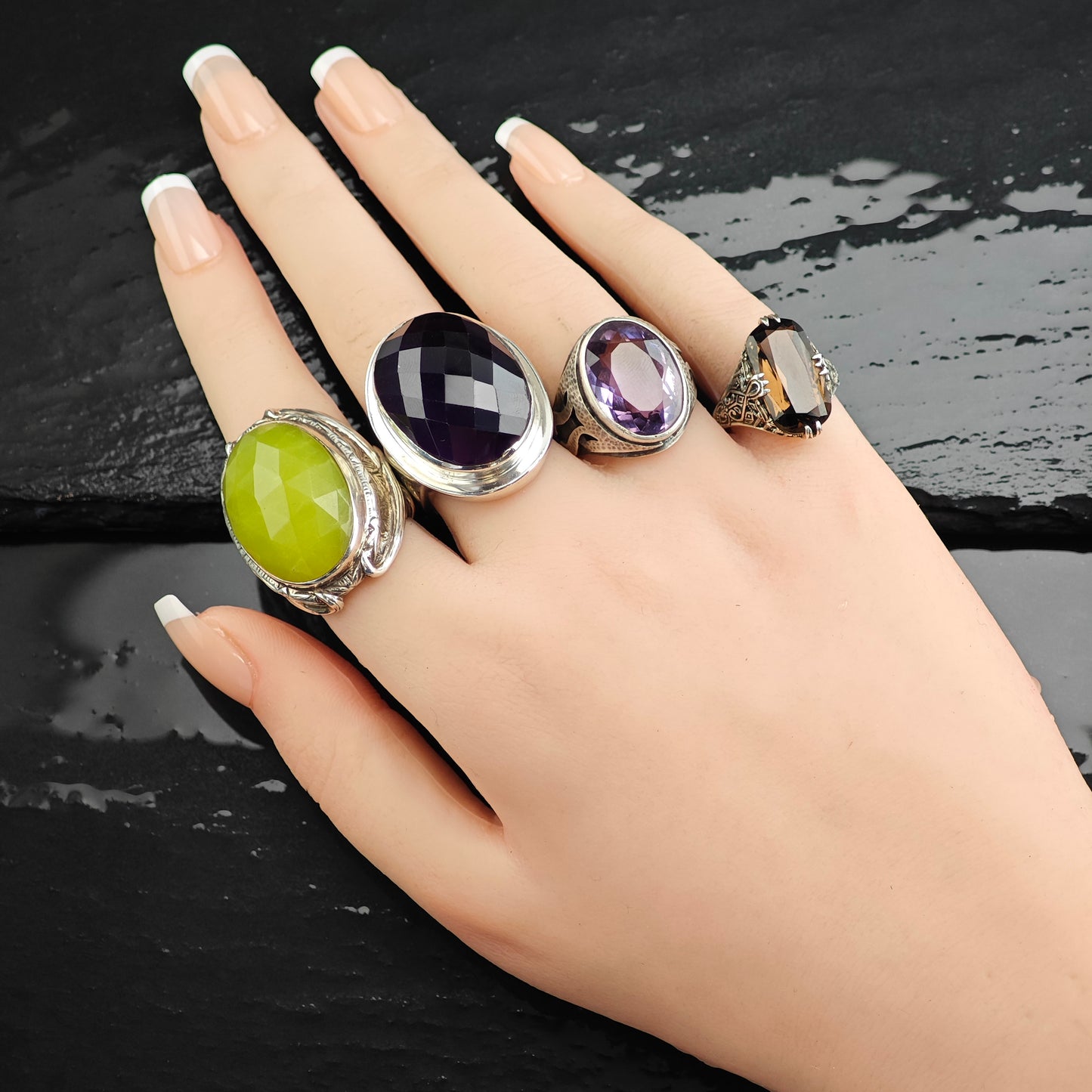 Arts and Crafts Silver Period Amethyst Adjustable Sterling Ring Sz 8 1/2 R6539
