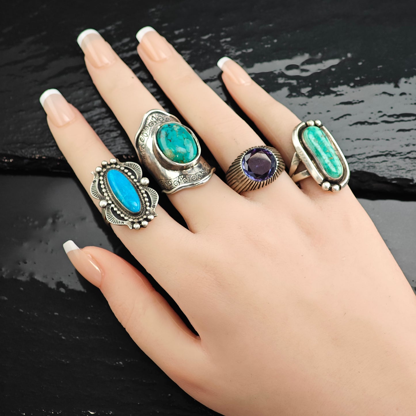 Native American Turquoise Sterling Silver Ring Sz 6 1/2 R6542