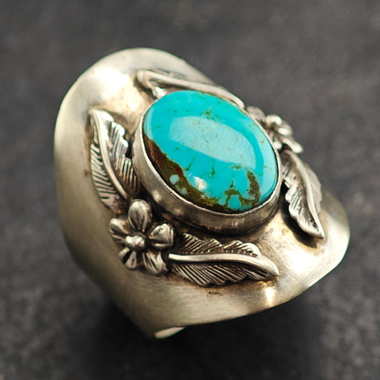 Carol Felley Turquoise Floral Silver Ring Sz 8 1/4 R6472
