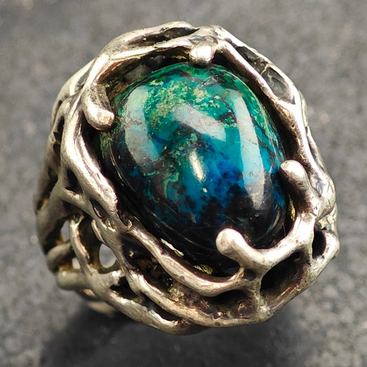Brutalist Chrysocolla Ring Sterling Silver Ring Sz 6 1/2 R6474